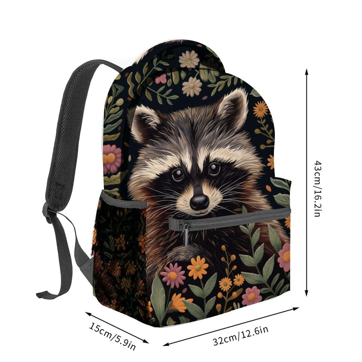 VANZEV Raccoon and Floral Backpack Travel Backpacks Laptop Rucksack,School Bookbag for Women Kids Boys Girls,Cute Wildlife Back Pack Accessories Bags,Ideal Gifts for Work, Outdoor Adventures 3