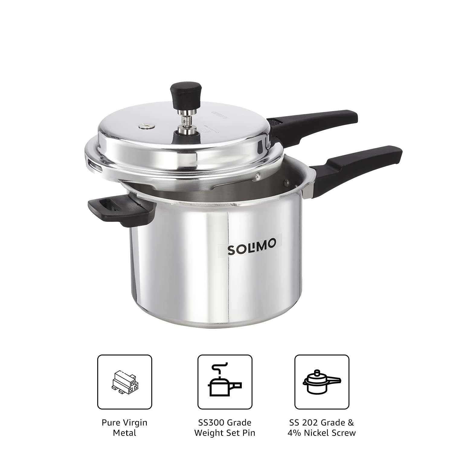 Amazon Brand - Solimo Aluminium Outer Lid Pressure Cookers - 2, 3 & 5 Litres, Induction (Silver) 3
