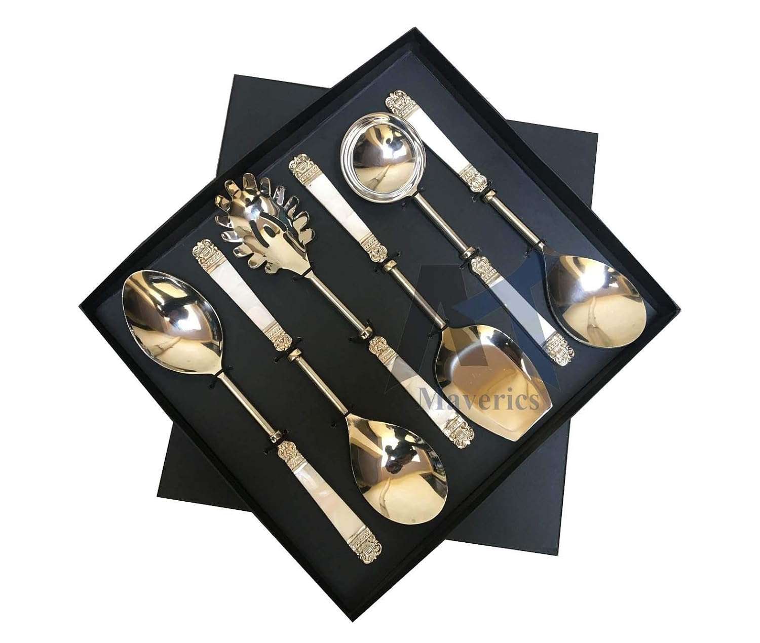 Maverics Designer Stainless Steel Serving Spoon Set of 6 | Premium Multipurpose Serving Spoons for Home & Kitchen | Durable, Rust-Resistant | Ideal for Gifting 1