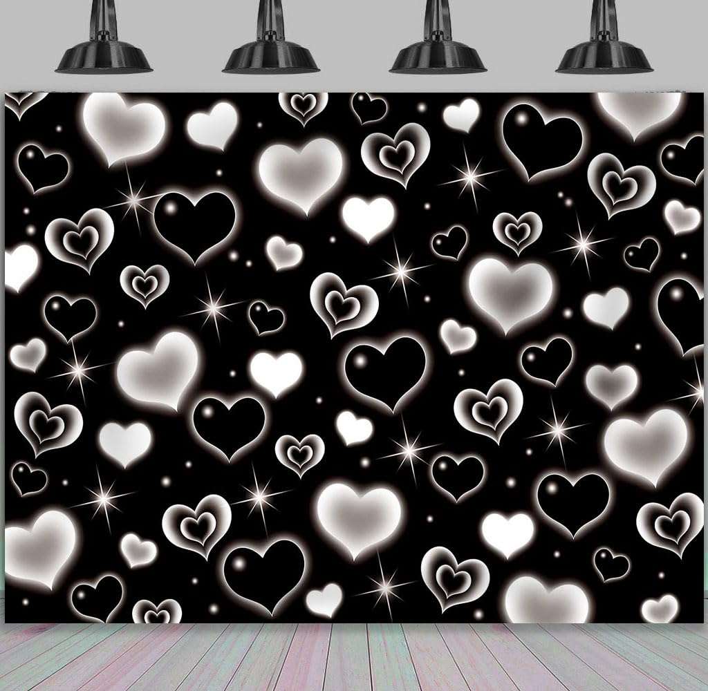 Black Heart 2000s Backdrop Banner Sweet Y2K Photography Background Early 2000s Party Decorations Photo Banner Props Supplies (Black, 8x6FT(2.4m x 1.8m)) 1