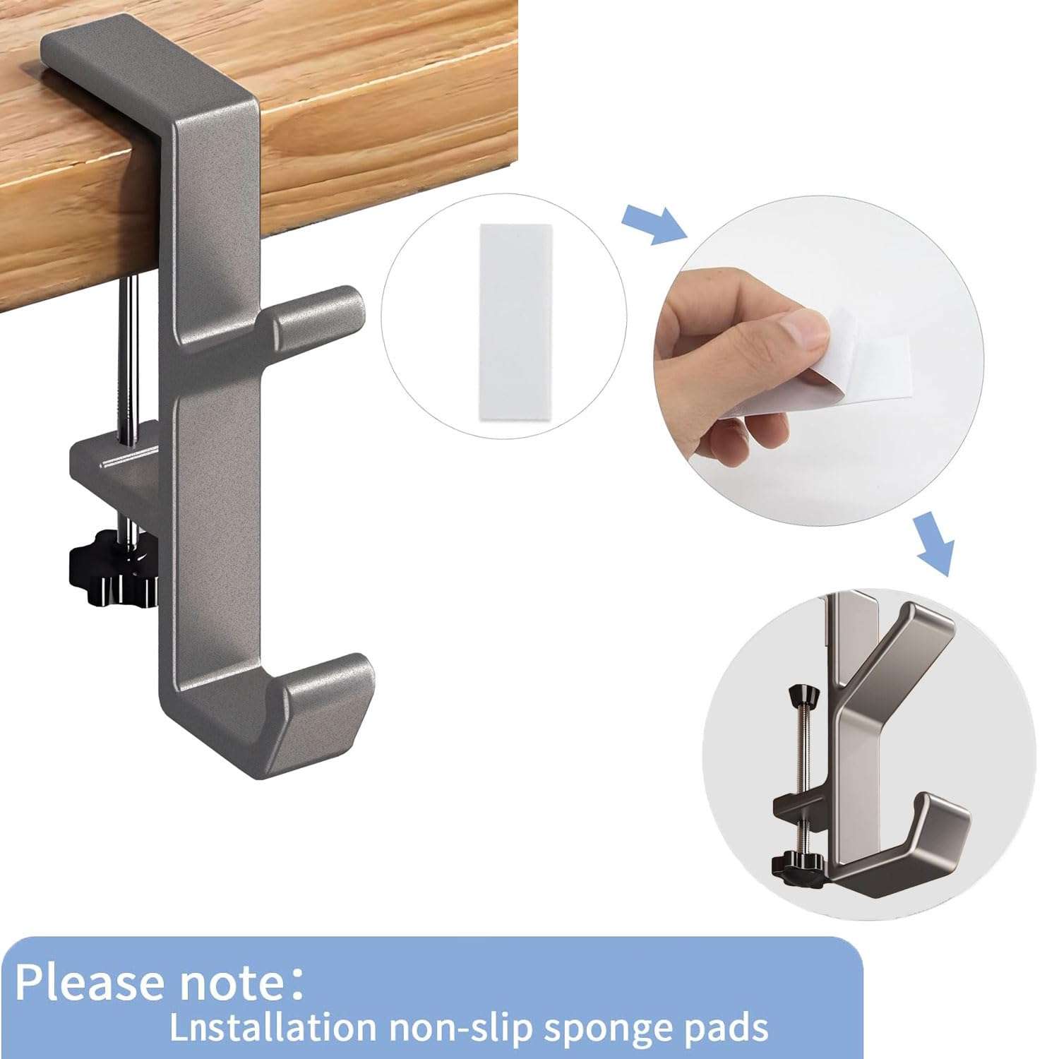 JAKO Headphone Stand Hanger Holder, Under Desk Aluminum Alloy Headset Stand with Fit for Gaming PC Accessories,Under Desk Clamp Hook Mount Suitable for Office, Computer Desk (Sliver) 4