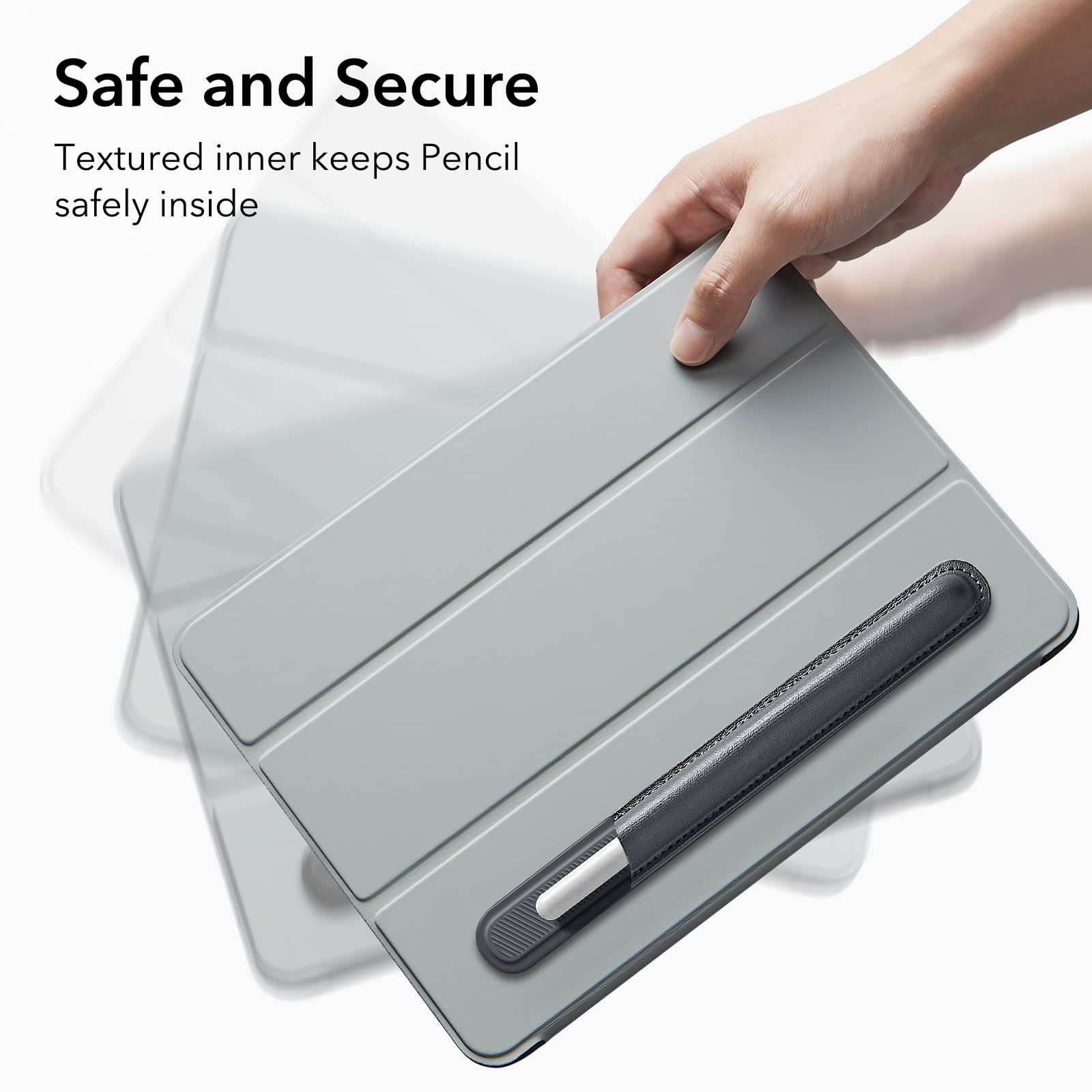 ESR Pencil Holder Compatible with Pencil (Pro/2nd/1st Generation&USB-C), Vegan Leather Pencil Sleeve for Stylus Pen, Secure Pencil Protection, Pencil Cover with Self-Adhesive Back for iPad Case,Grey 4