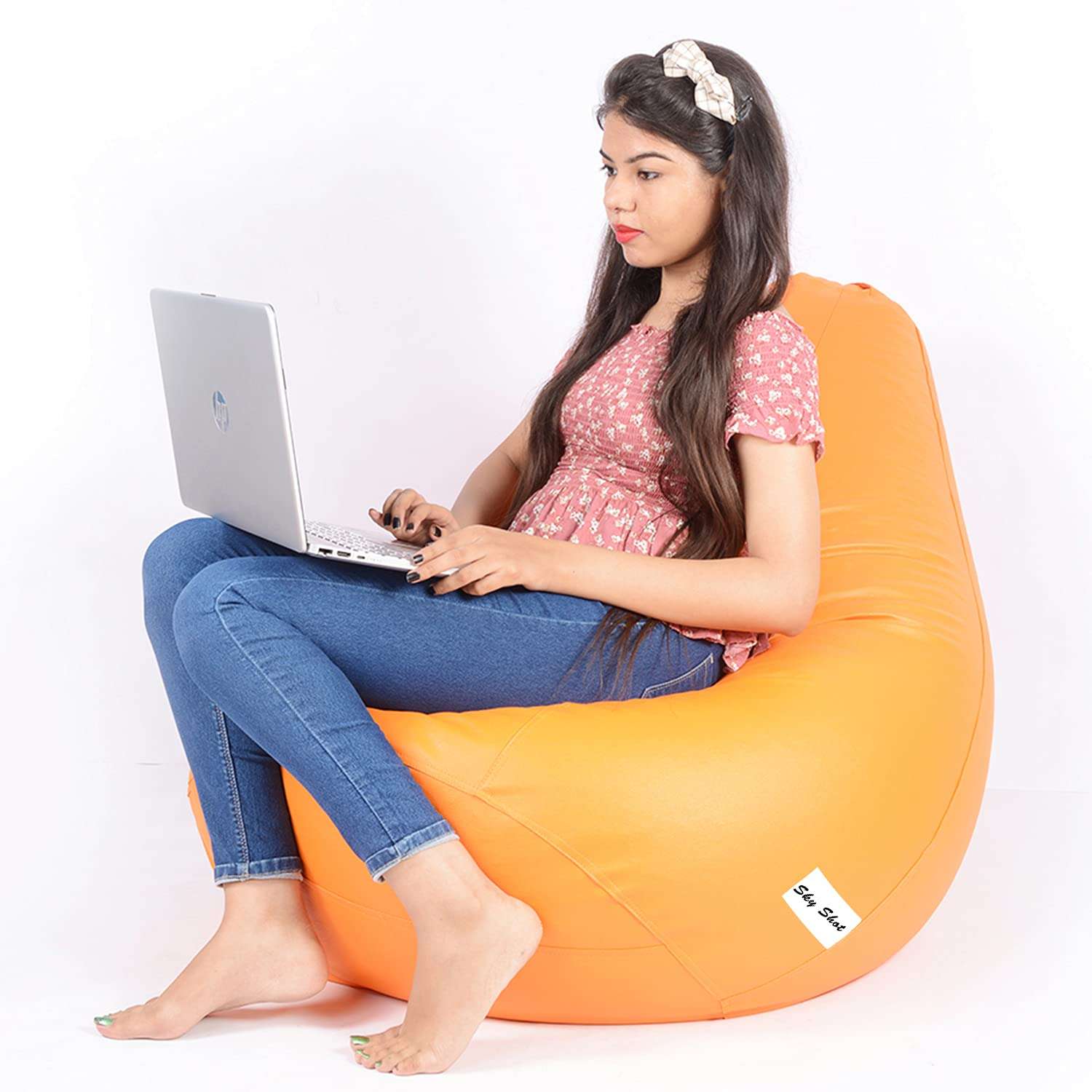 Skyshot Classic Bean Bag Filled with Beans/Fillers (XL, Orange) 6