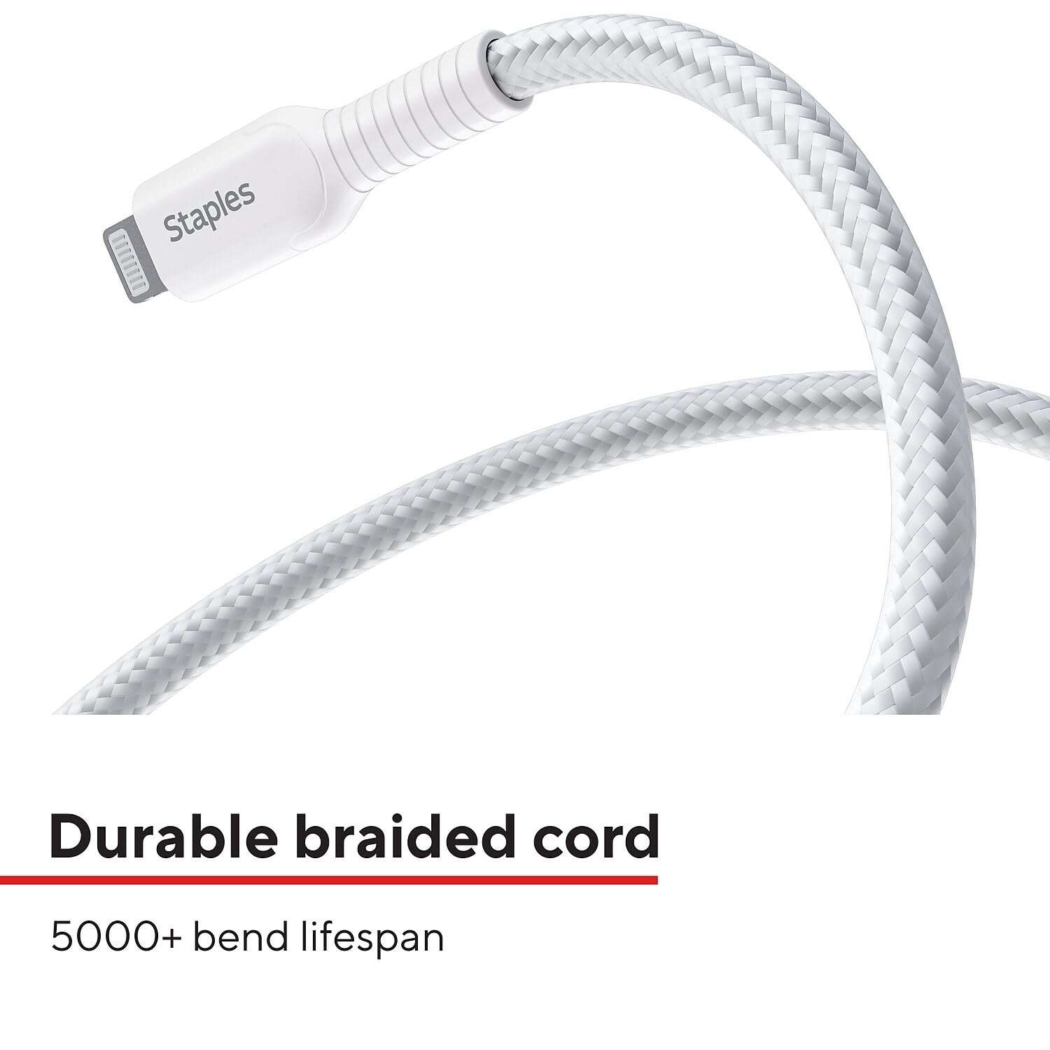 Staples TECH USB-A to USB-C Charging Cable, 3.3 ft, White, Fast Charge/Data Sync Cable, 2-Pack 5