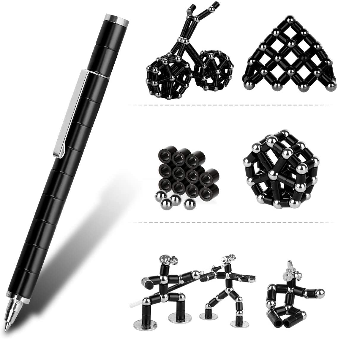QAQcew Fidget Pen, Decompression Magnetic Fidget Toy Pen, Magnet Pen Fidget Toy Relieve Pressure Novel Toy Gift for Kids or Friends! (Black) 2