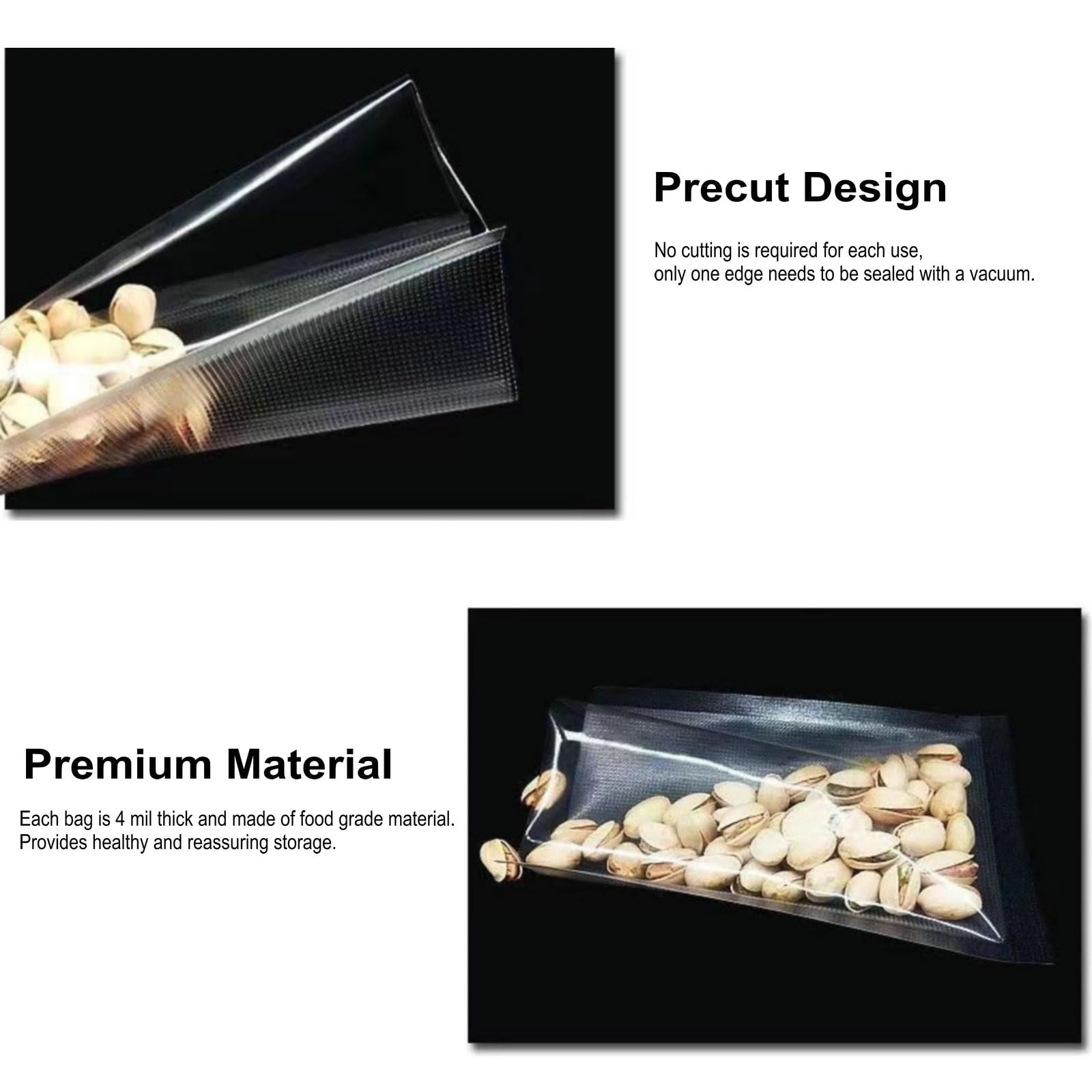 Vacuum Sealer Food Storage Bags - Fangkun Vacuum Sealer Bags for Airtight Food Storage Meal Prep or Sous Vide,Precut Seal Bags Embossed,100 of Pack (10" x 14") 6