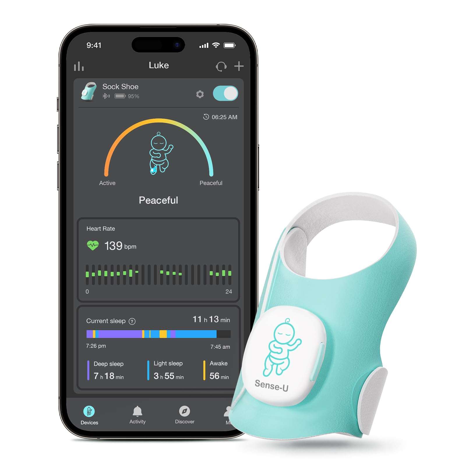 Sense-U Baby Smart Sock Shoe Baby Monitor, Track Sleep Patterns, Heart Rate, Movement for Peace of Mind, Infant Foot Monitor for Better Sleep, FSA/HSA Eligible 1