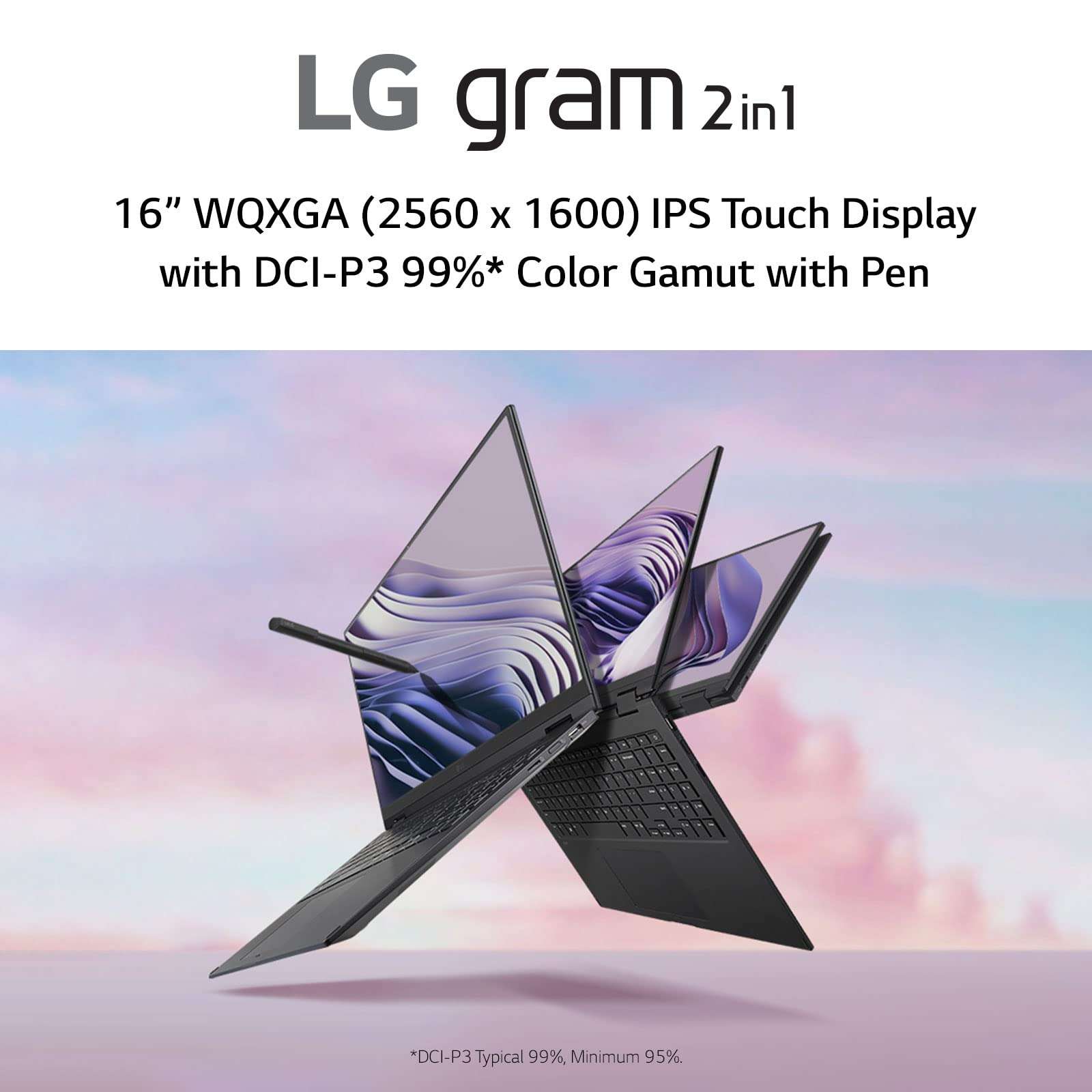 LG gram (2022) 16T90Q 2-in-1 Tablet Laptop, 16" (2560 x 1600) IPS Display, Intel Evo 12th Gen i7 1260P Processor, 16GB LPDDR5, 2TB NVMe SSD, FHD Webcam, WiFi 6E, Thunderbolt 4, Windows 11, Black 5