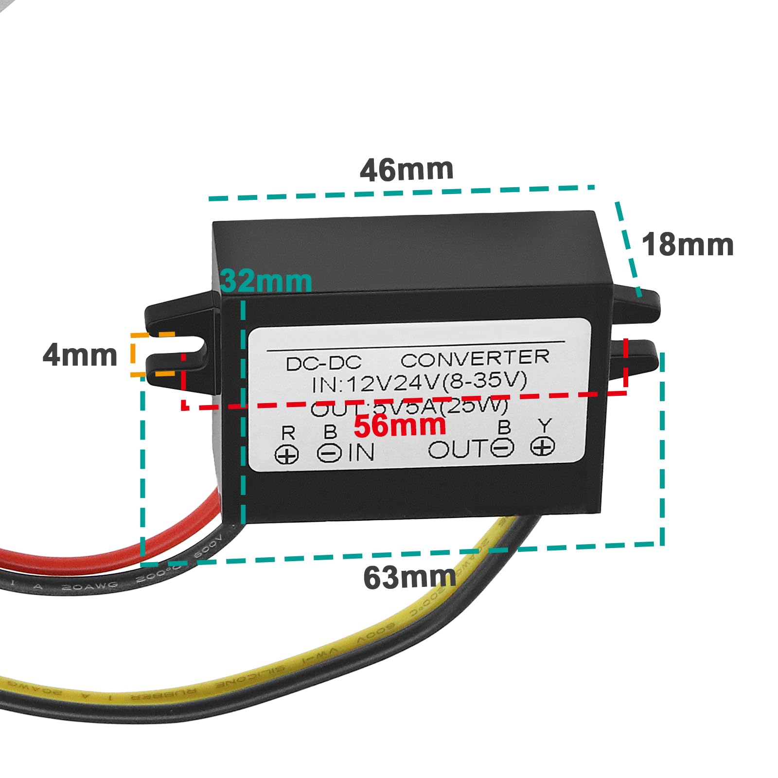 Be In Your Mind IP67 Waterproof DC-DC DC Power Converter Direct Current Converter with Quick Connector Cable Connector 12V to 5V, 24V to 5V, 5A 25W for Cars Electrical Devices 4