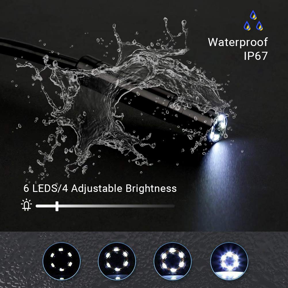 USB Endoscope, 5M Inspection Camera Flexible with LED Light for Pipe Car 6