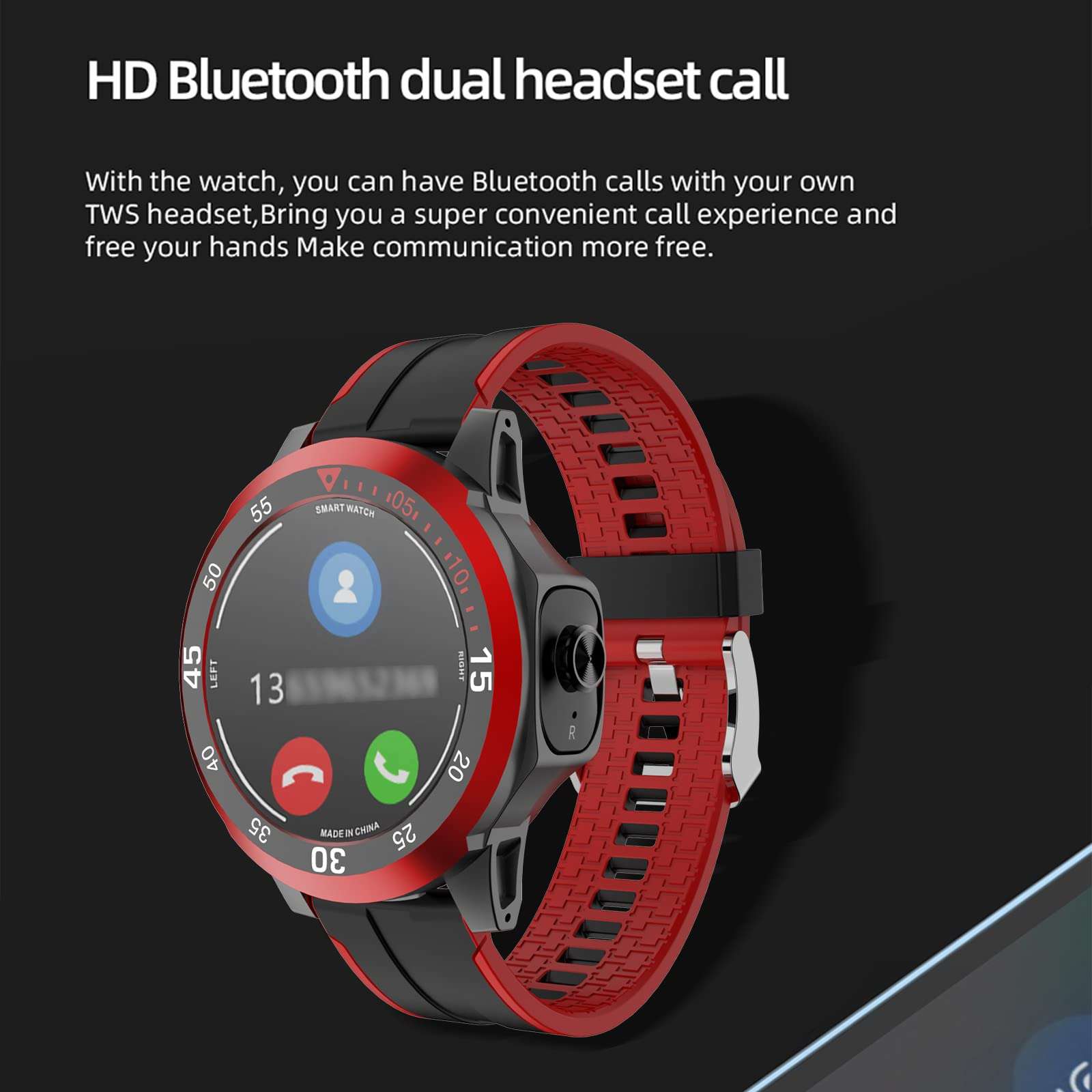 Smart Watch with Bluetooth Headset Mp3, 3in1 Smartwatch Wireless Earphone, 1.28 in Touch-HD Screen,Call Fitness Watch with Blood Pressure Heart Rate Sleep Monitor for Android iOS 5