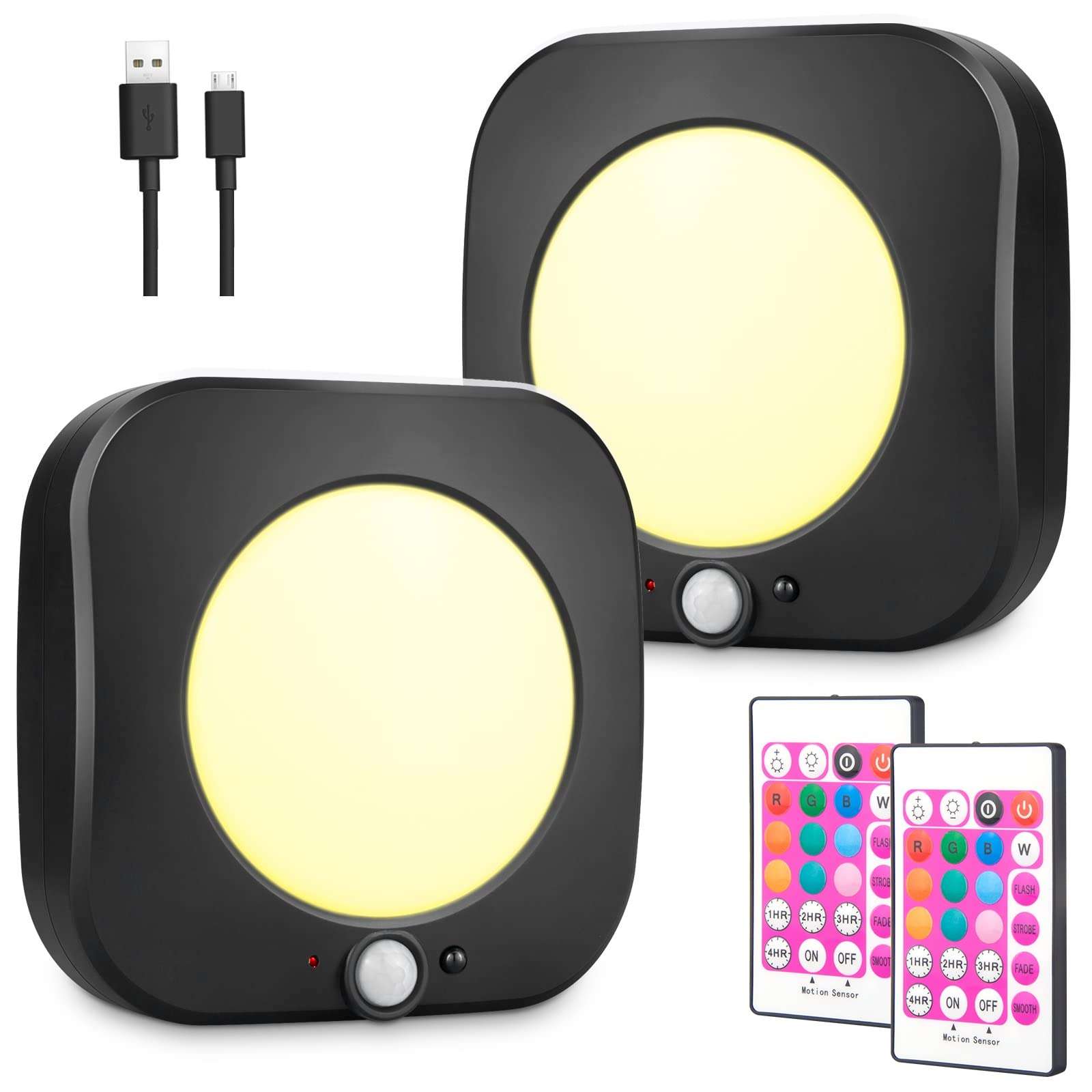 BIGMONAT Motion Sensor Shower Light Rechargeable, Wireless Ceiling Light with Remote, Dimmable RGB Light for Closet Bathroom Hallway Cabinet Bedroom Laundry Dorm, 220LM 1