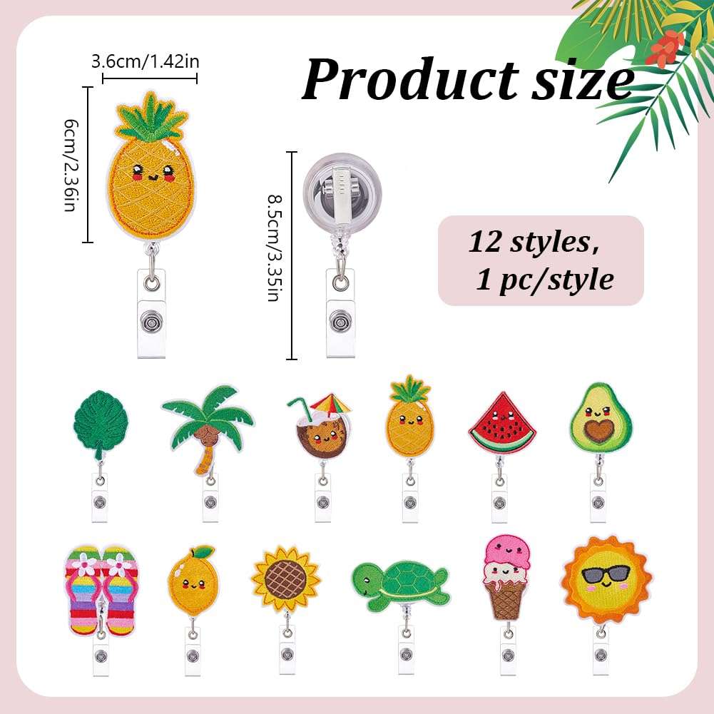 WEBEEDY 12 Styles Summer Beach Badge Reels Retractable Felt Nurse ID Badge Holder Cute Palm Tree Pineapple Watermelon Fruit Animals Name Holder with Clip for Teacher Doctor Office Holiday Decor Gift 3