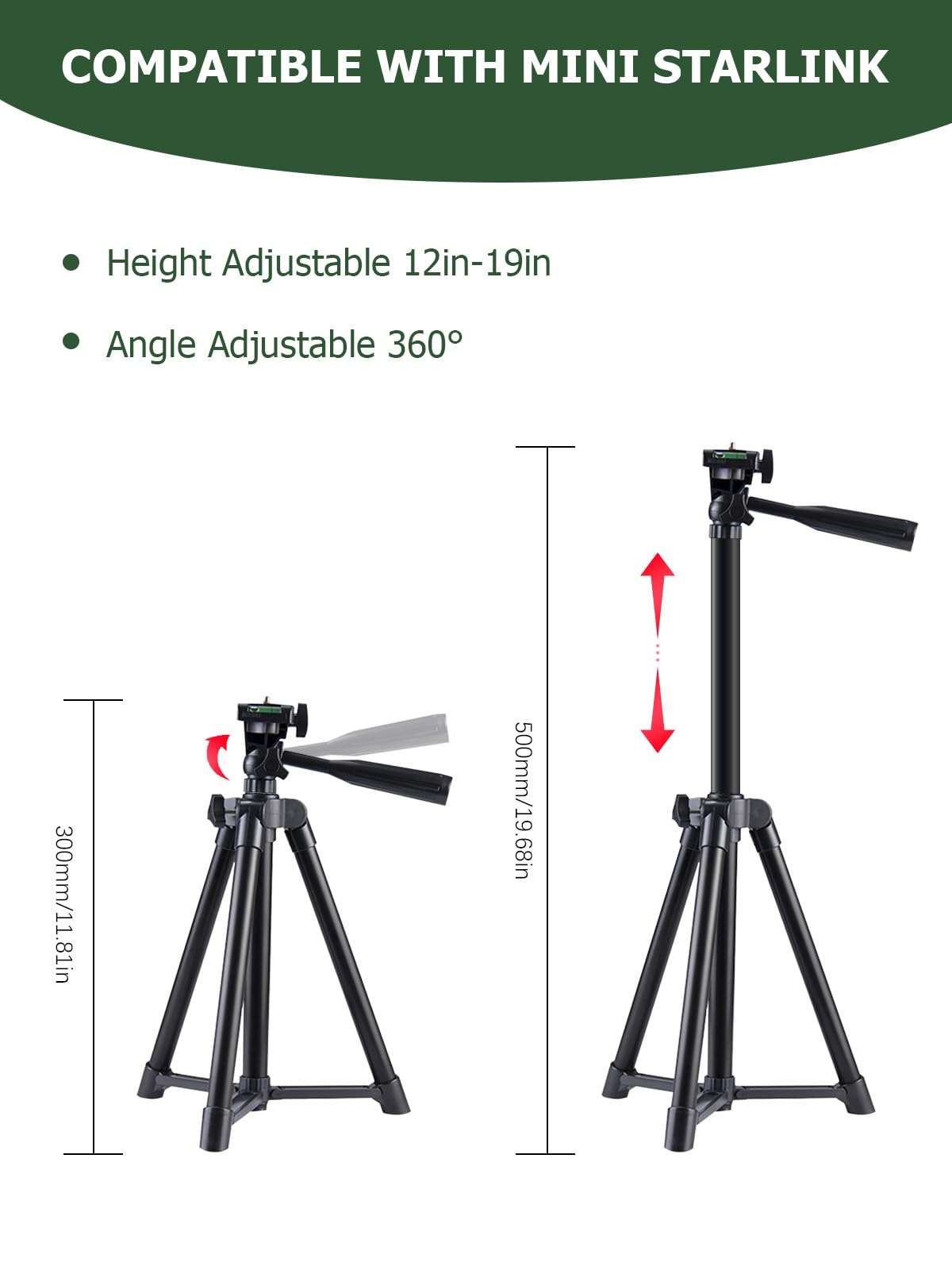 Starlink Mini Tripod Mount, Starlink Mini Adapter with 1/4'' Screw Easy Mounting on Tripod Stand, Adjustable Height and Tile- JKLJ-98 5
