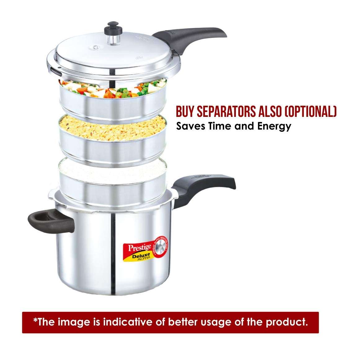 Prestige Edge Schott Glass 3 Burner Gas Stove, Black & Deluxe Alpha Outer Lid Stainless Steel Pressure Cooker, 3 Litres, Silver Combo, 3 Liter 6