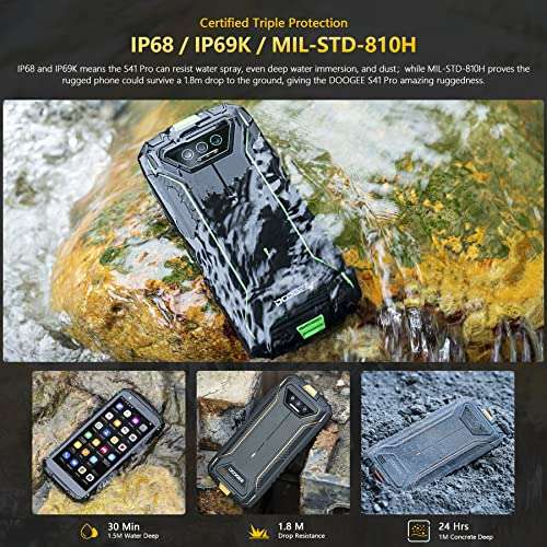 DOOGEE Rugged Smartphone, S41 PRO, Unlocked Android Phone 2023, 7GB+32GB SD 1TB, 5.5" HD, 4G Dual Sim Unlocked Cellphone, 6300mAh, Android 12/IP68 Waterproof/Military Grade Android Phone/NFC | Black 6