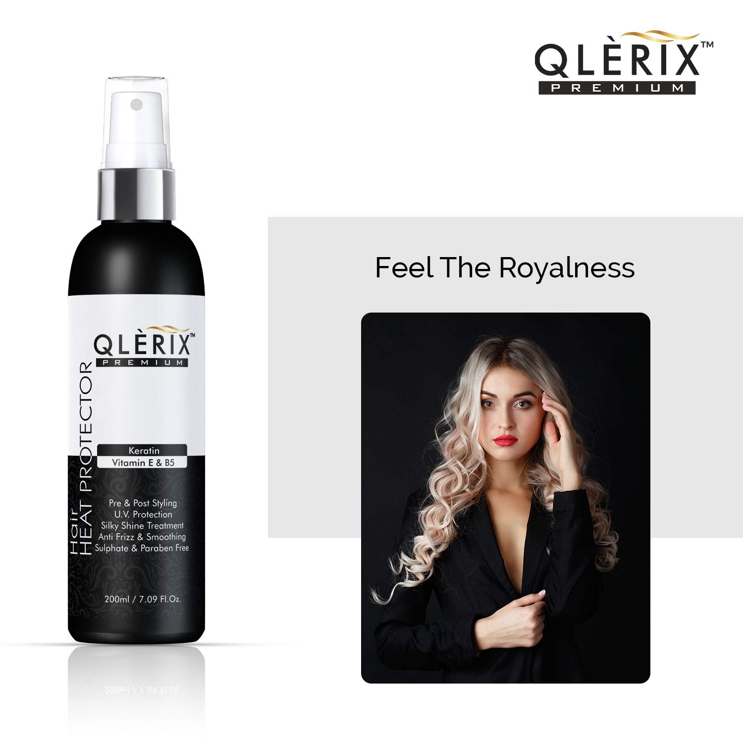 QLERIX Premium Hair Heat Protector Hair Spray with keratin vitamin E & B5 (200ml) (Pack of 2 + 1). 3