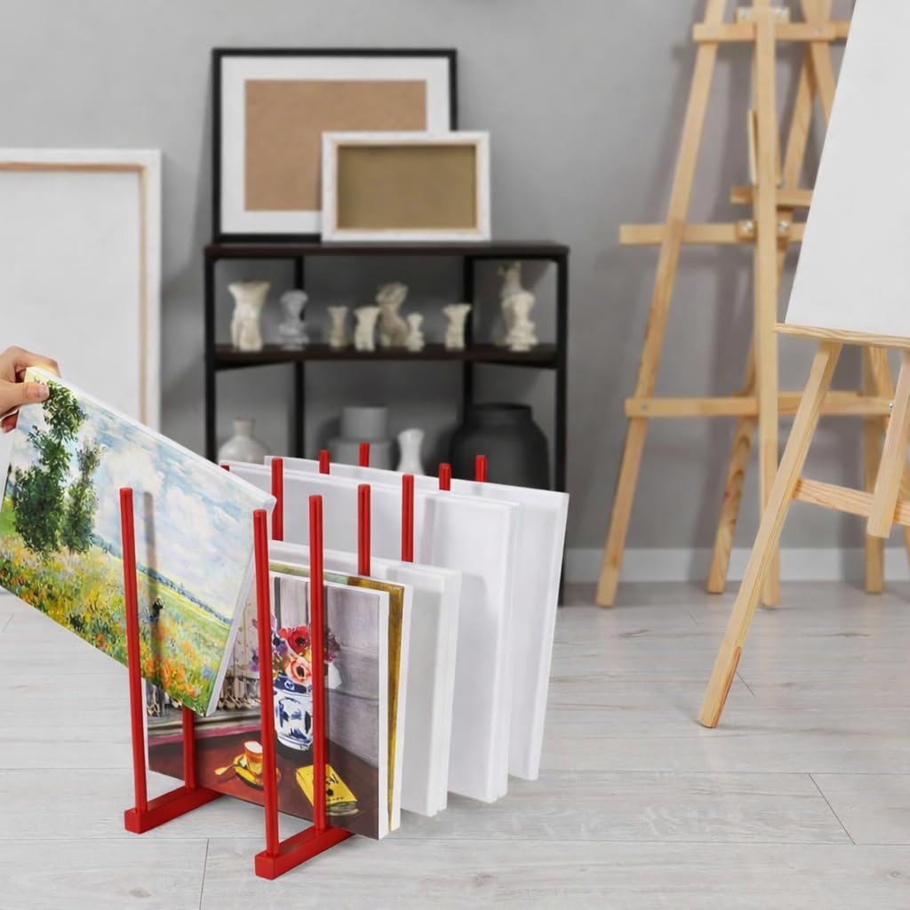 OGFC 57108 Art Storage Rack Painting Canvas , Metal Drawing Storage SHELF for Canvas Frame Organizing / Drawing Board (Red) STAND 4