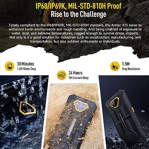 Ulefone Rugged Smartphone Unlocked Armor X8 2022 (4GB+ 64GB) Android 11 Octa-core Mobile Phone, 13MP Four Camera 5.7 inch HD+ Screen 5080mAh Battery, Dual SIM Waterproof Smartphones Unlocked for US 2