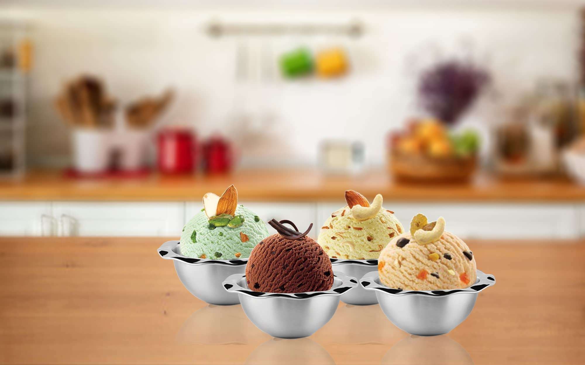 Shapes Set of 4 Pcs Stainless Steel Dessert Bowl Set (Set of 4 ) 3