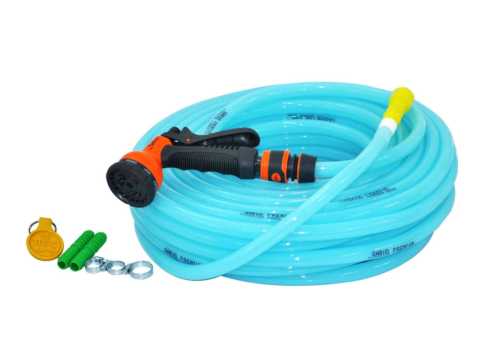 Garud Pipes 2 Years Guarantee Garud Pipes Combo - 8 Pattern Sprinkler & Garud Premium Heavy Duty Garden Hose Water Pipe (0.5", 30M, 100 FT, Light Blue) 1