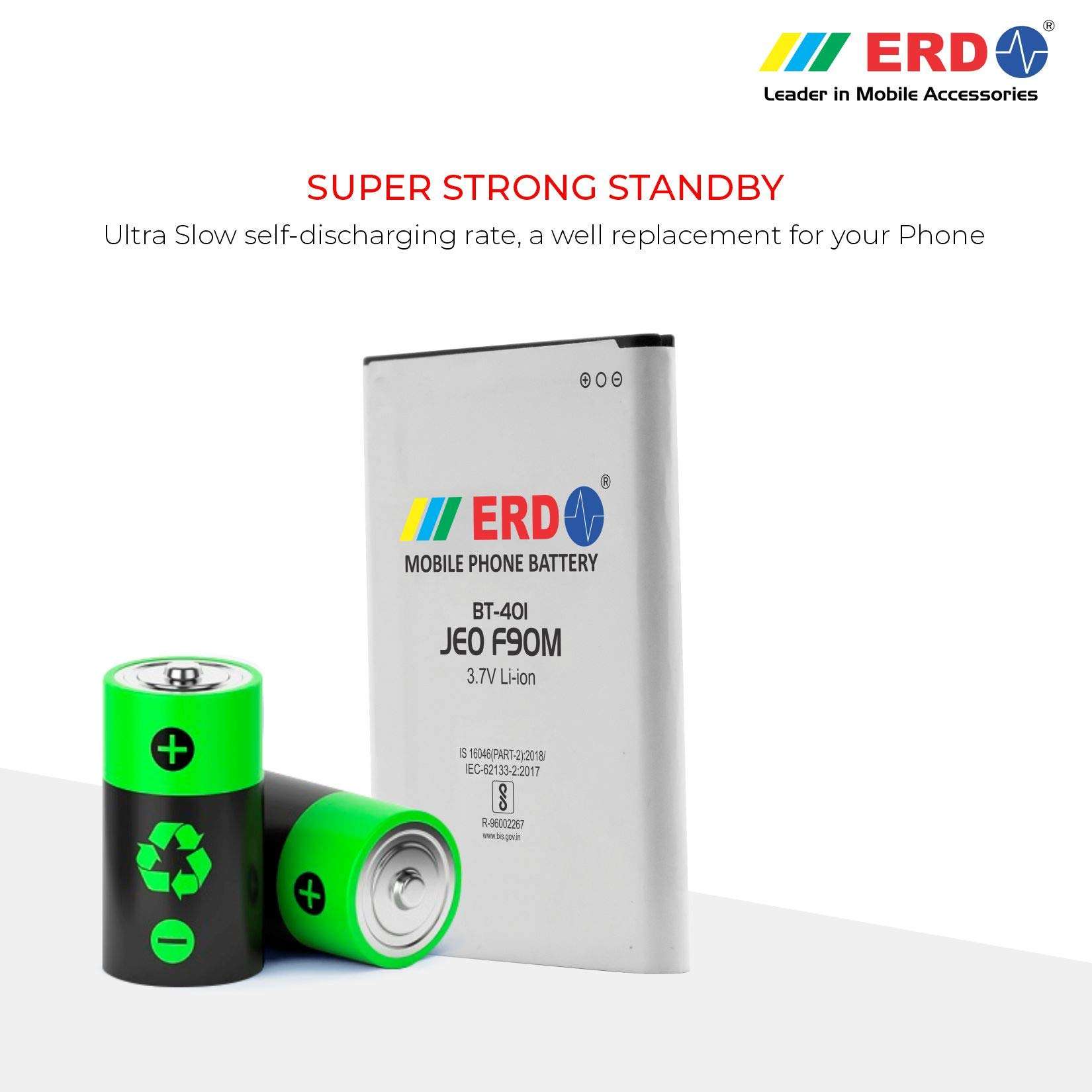 ERD BT-401 LI-ION Mobile Battery | Replacement Battery Compatible with JIO F90 | Capacity 1500 mAh 6