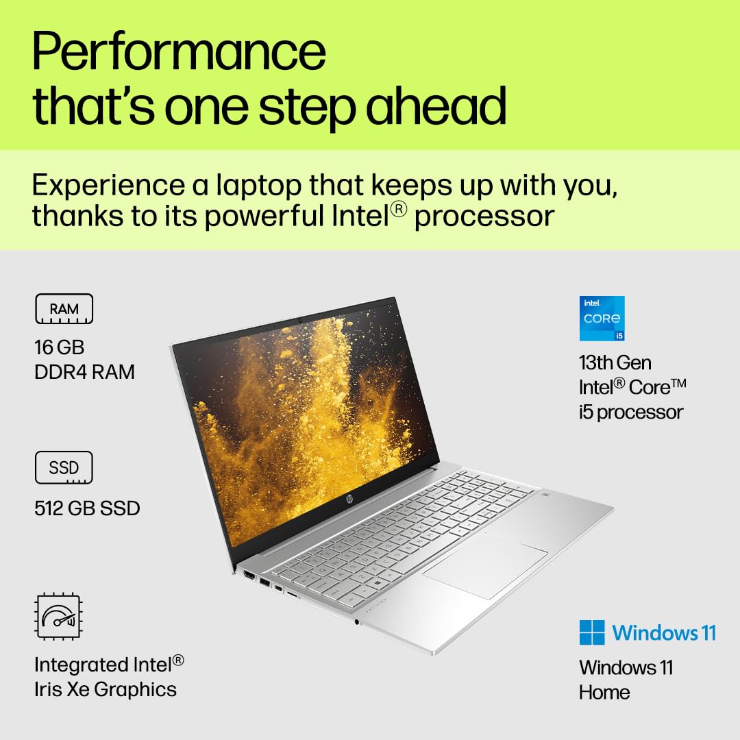 HP Pavilion Laptop 13th Gen Intel Core i5-1340P 15.6 inch(39.6cm) FHD IPS Laptop(16GB RAM /512GB SSD/Intel Iris Xe Graphics/Win 11/MSO 2021/Backlit Keyboard/FPR/B&O/Alexa/Natural Silver) 15-eg3079TU 3