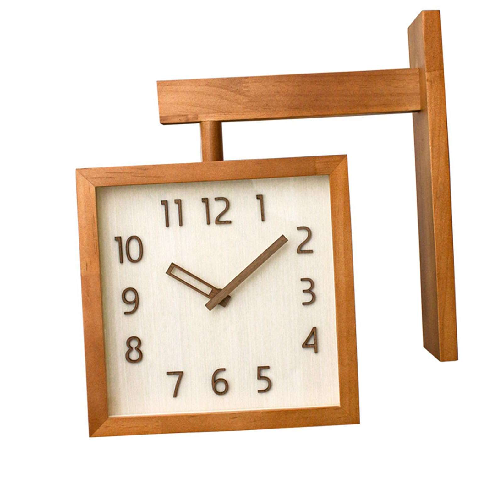 Haofy Wooden Decorative Wall Clock Silent Double Sided Clock for Living Room Household (Dark Wood Color) 6