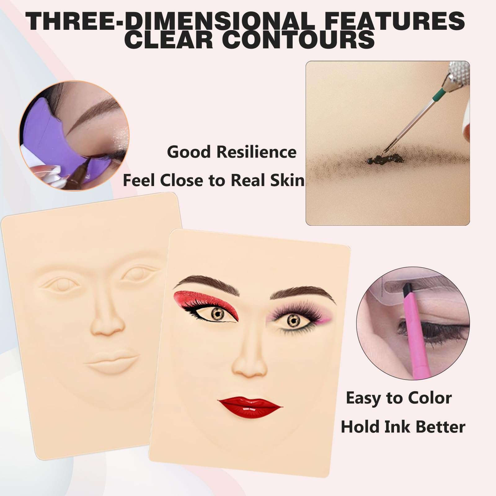 JUNLUNCE Makeup Practice Face - 3D Silicone Head with Realistic Skin, Pro Cosmetic Training Model for Eyebrow/Lip/Foundation, Salon & Home Use (Students/Artists) 3