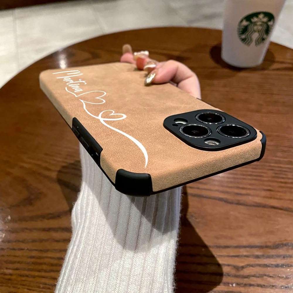 Custom Name Phone Case for iPhone 14 Pro Max - Beautiful Line With Heart Phone Case - Custom Leather Phone Case - Custom Name Case For iPhone 14,13,12,11 Pro Max,X,XS,XR,7,8 Plus - Shockproof Case. 5