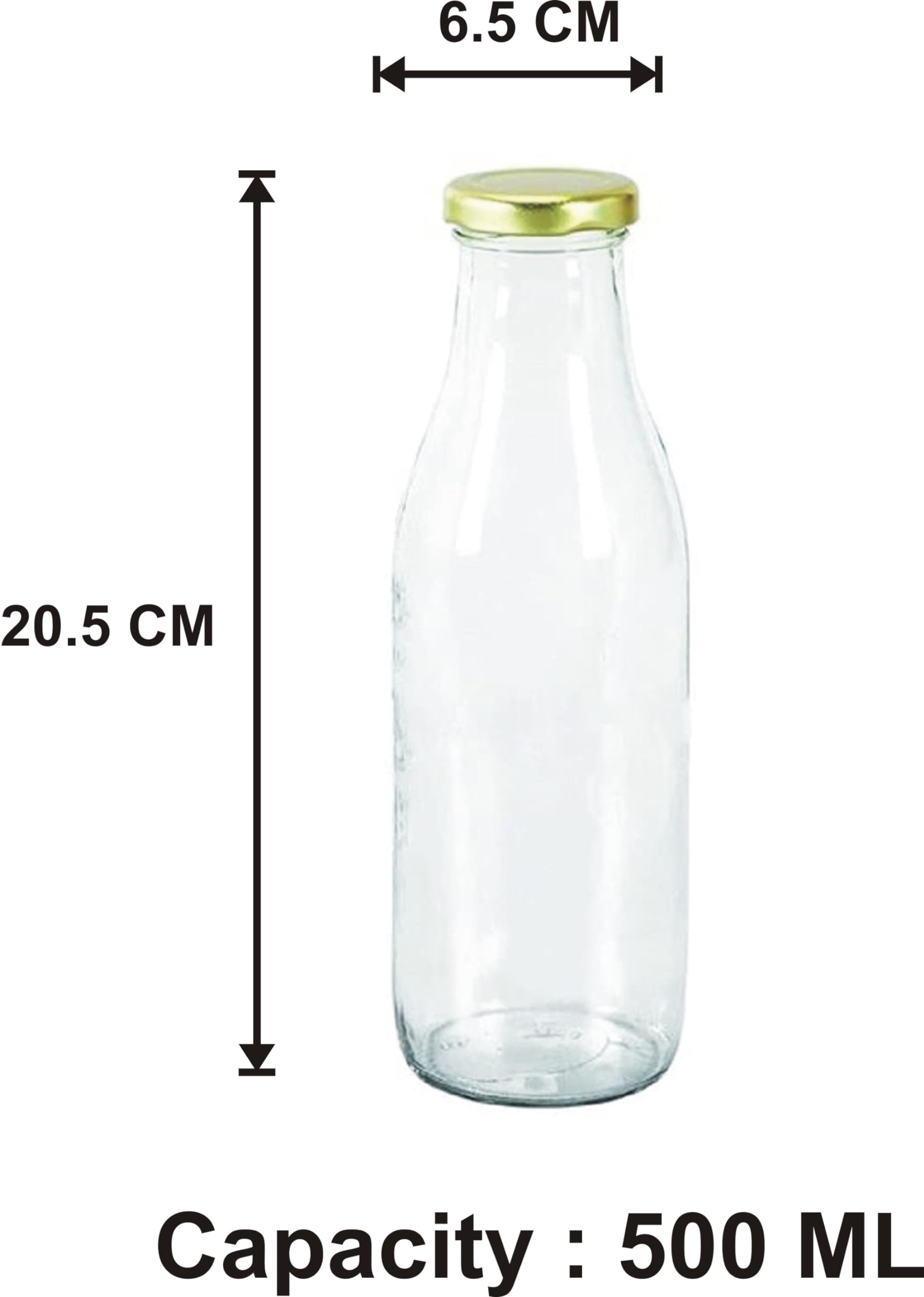 1st Time Multipurpose Kitchen Storage Glass Water & Milk Bottle With Lid, Clear, Pack Of 7, 500 Ml, 6.5 X 6.5 X 20.5 Cm 4