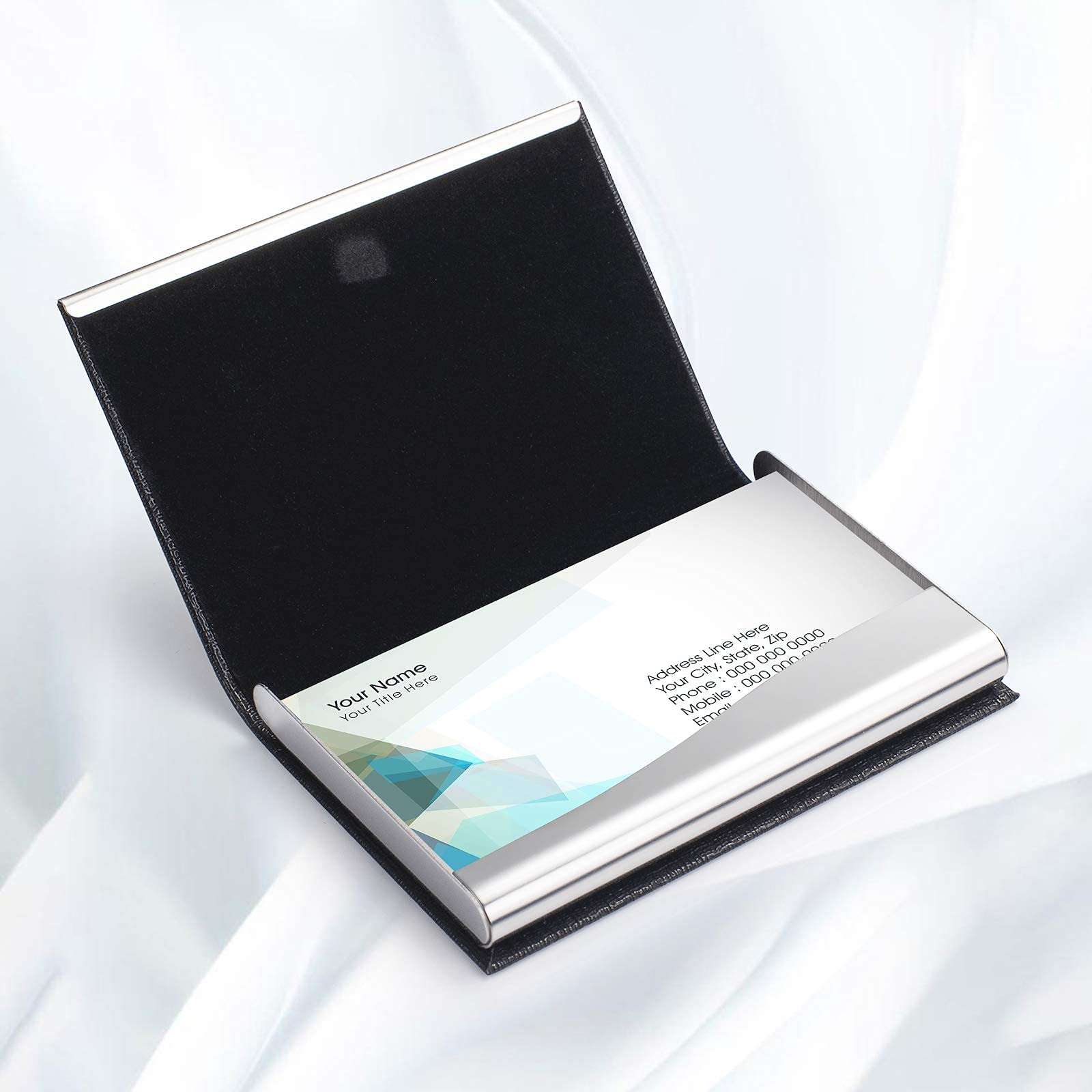 FACATH Business Card Holder - Luxury PU Leather Name Card Case & Stainless Steel Multi Card Wallet, Slim Metal Pocket Credit Card ID Holder With Magnetic Shut - Black 5