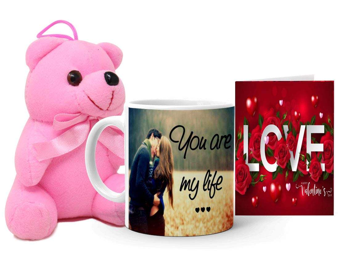 Khakee You are My Life Printed Coffee Mug(325 ml) (TPP20love-087) with Small Teddy Bear Gift for Valentines Day,Anniversery,Birthday 1