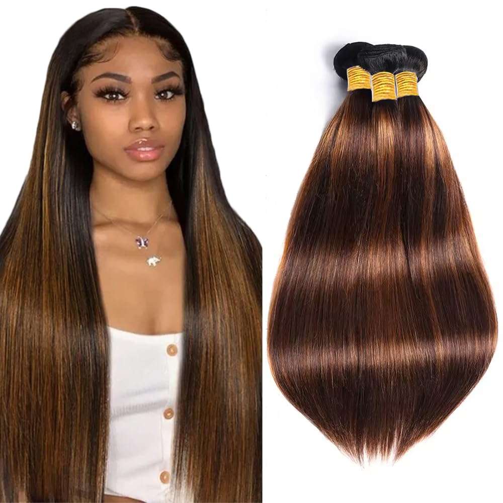 Freiuoke Brown Bundle Color 30 Bundles Human Hair Extensions Brazilian Virgin Hair 3 Bundles 26 28 30 Inch P4/30 Straight Human Hair Weave 1