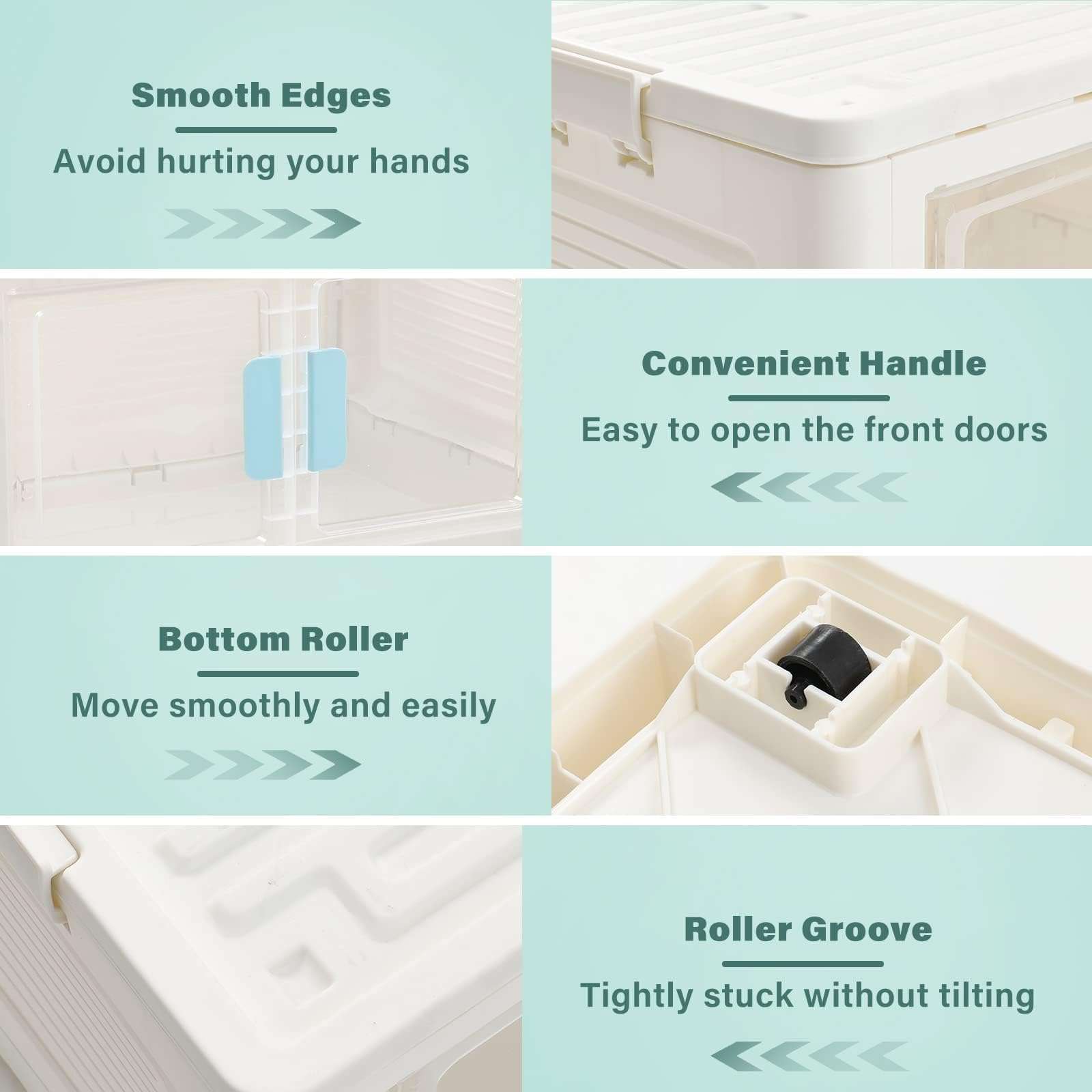 Wardrobe storage organiser, 3 Pack Foldable Storage Boxes Large 50L*3 Stackable Collapsible Clear Storage Boxes Organizer 50 * 36 * 90cm, Front Door Opening for Easy Access, Movable Foldable Container 6