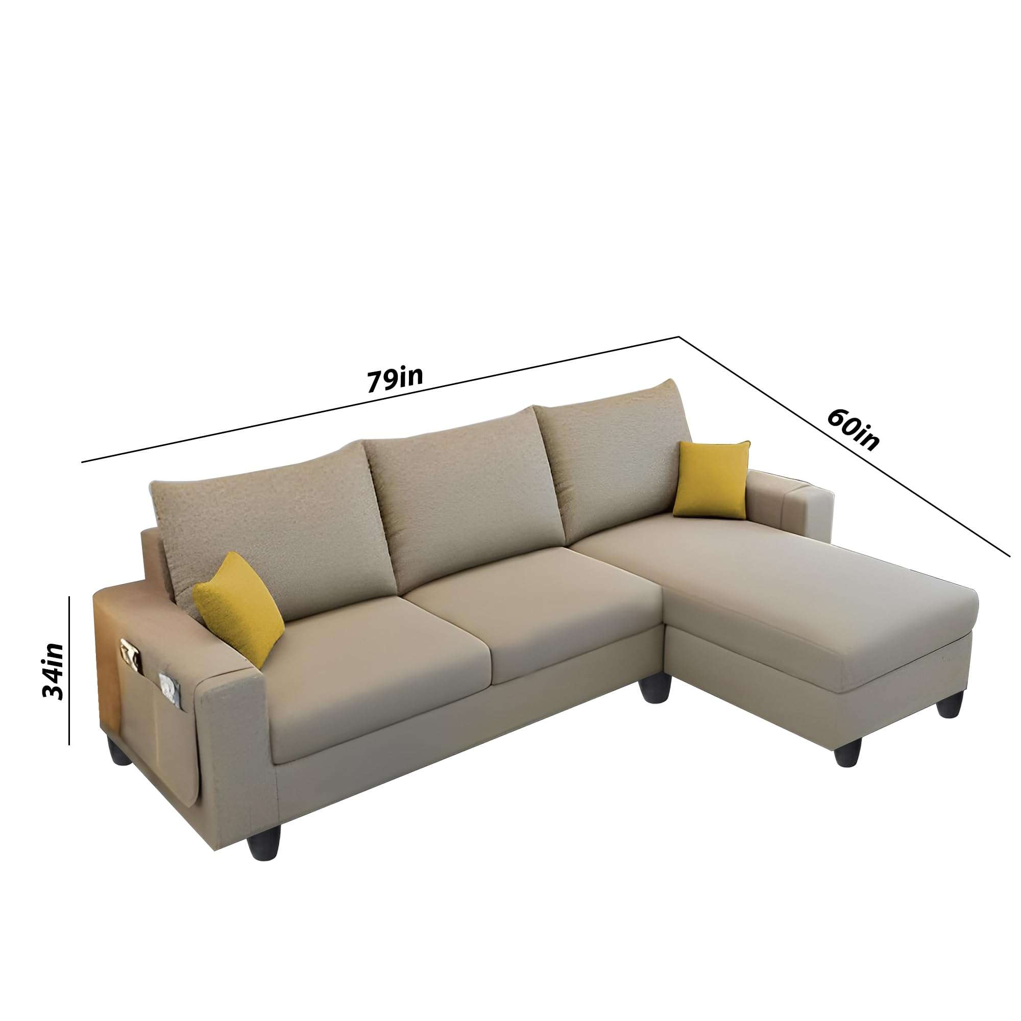 Casaliving Porto RHS 4 Seater L Shape Sofa Set for Living Room (Cream Fabric) Premium Velvet Fabric Sofa 5