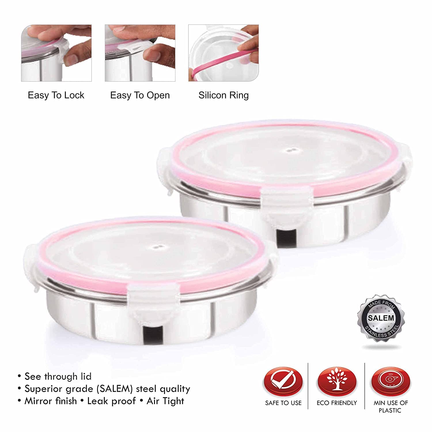 SNNP Click and Seal container airtight lid with Stainless Steel body for Office and Home use (Capacity 125ml) 4