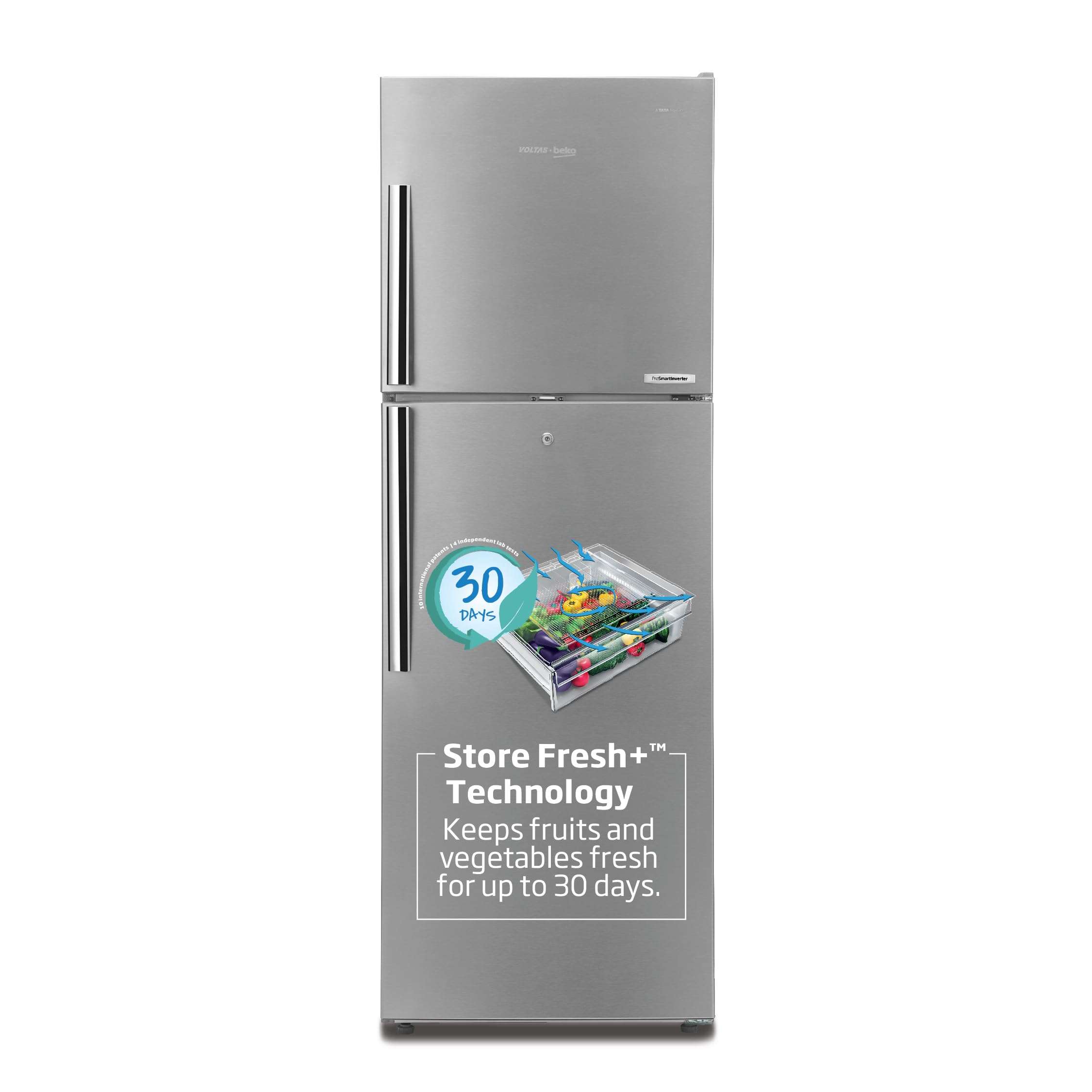 Voltas Beko 250 L 2 Star Inverter Frost-Free Double Door Refrigerator, Store Fresh+, Neo FrostTM Dual Cooling (RFF273IF, Silver, 2022 Model) 1
