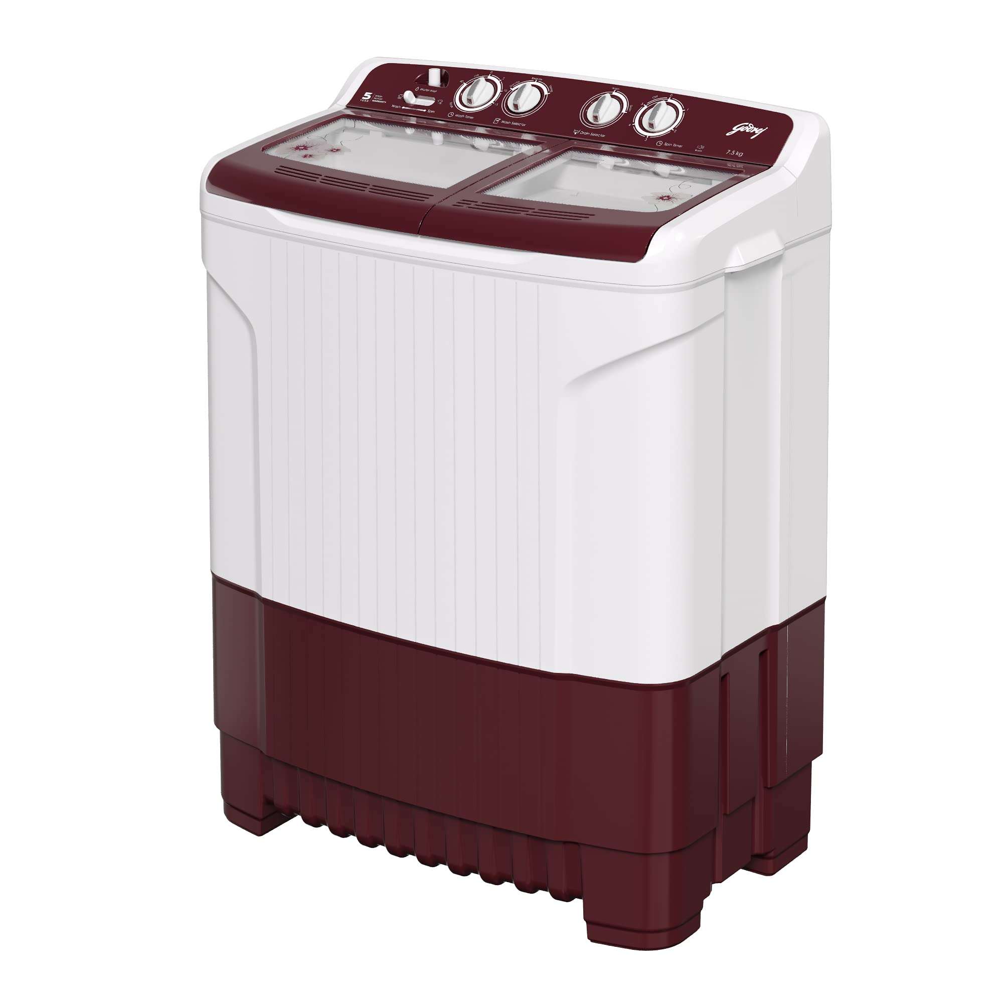 Godrej Edge 7.5 Kg 5 star Semi-Automatic Top Loading Washing Machine Appliance (WS EDGE 75 5.0 TB3 M WNRD, Wine Red, Toughened glass lids) 2