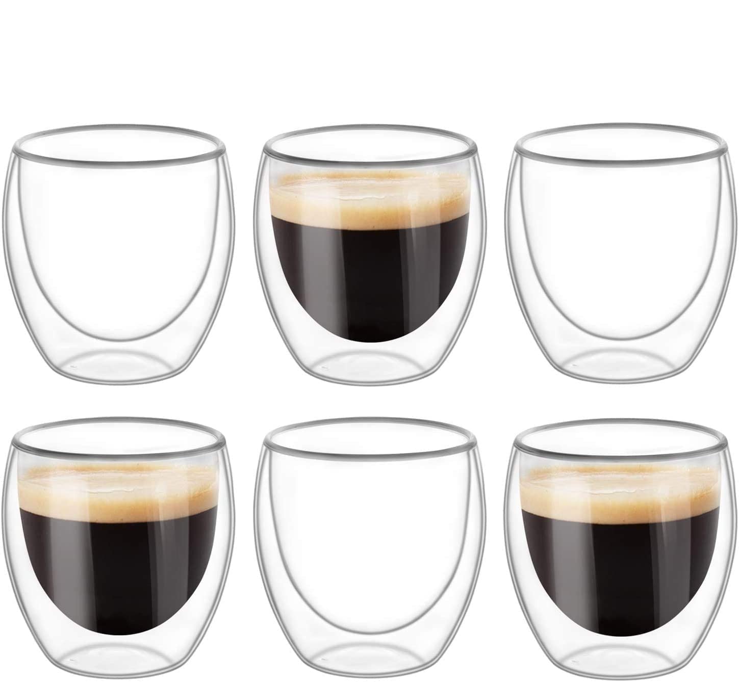 Raghavendra Sarkar® Double Wall Glass 250Ml Set of 2 Double Layer Tea & Coffee Cup Double Walled Glass Mugs for hot & Cold Drinks Coffee Tea Milk cappuchino Juice (250 Ml Tumbler; Set of 6)