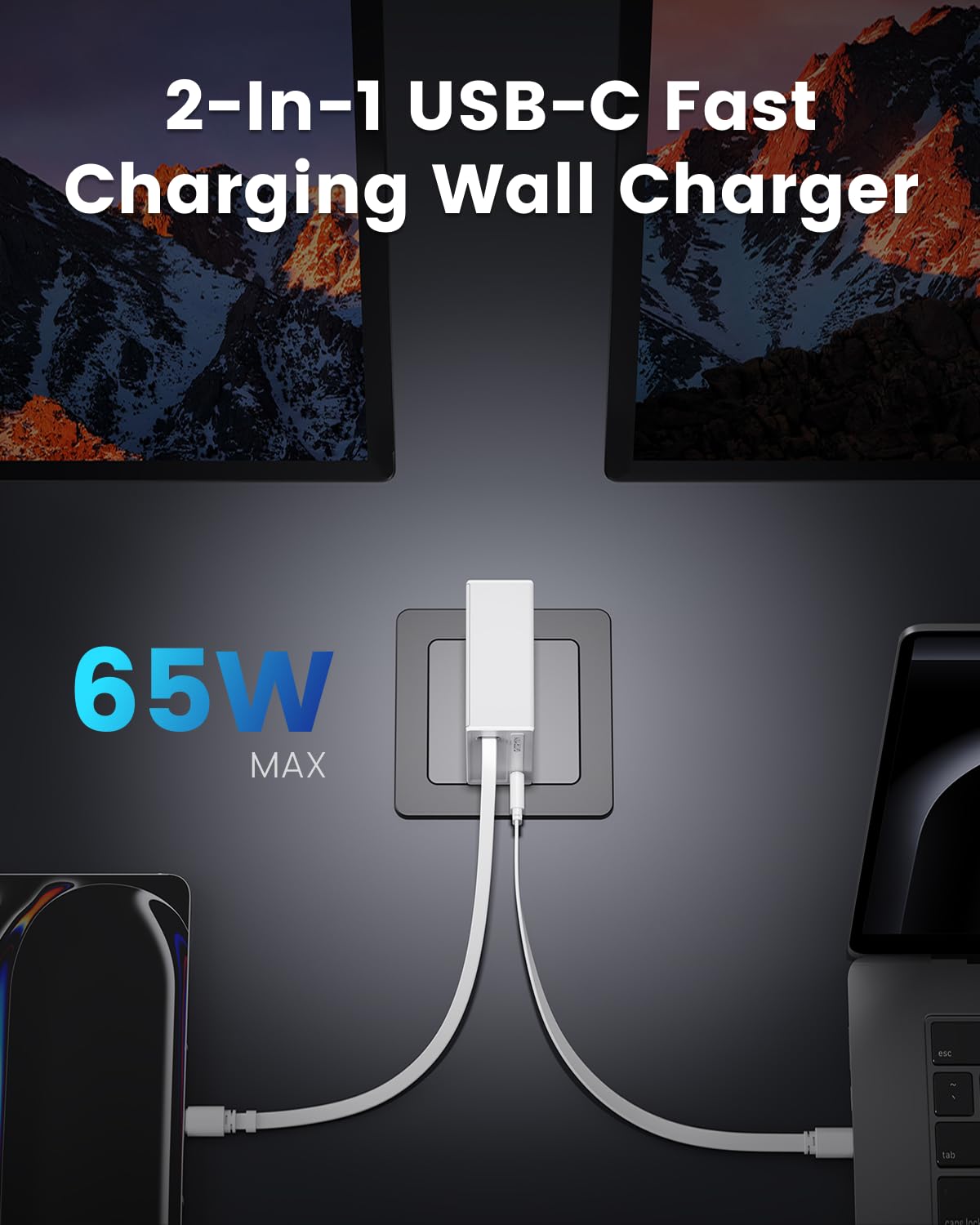 Gitryin 1 Lightning, 4 Type-C Retractable Wall Chargers with 1 USB A Port and 1 Power Strip, Retractable Charging Station 6