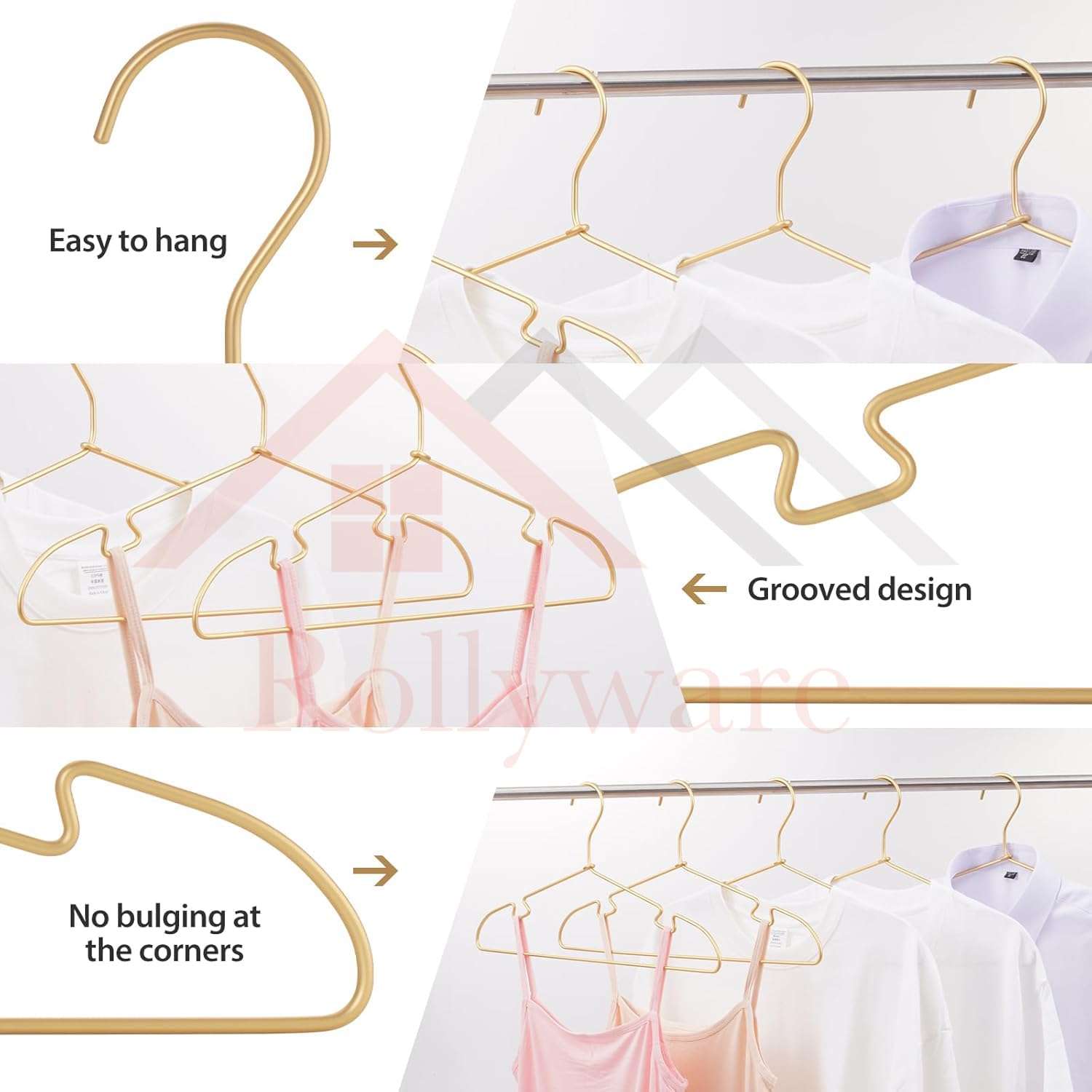 Rollyware ® Stainless Steel Hanger, 16.5 Inch Smooth and Durable Metal Shirt Dress Hanger, Lightweight and Sturdy for Suit Jackets and Casual Pants (10, Gold) 6