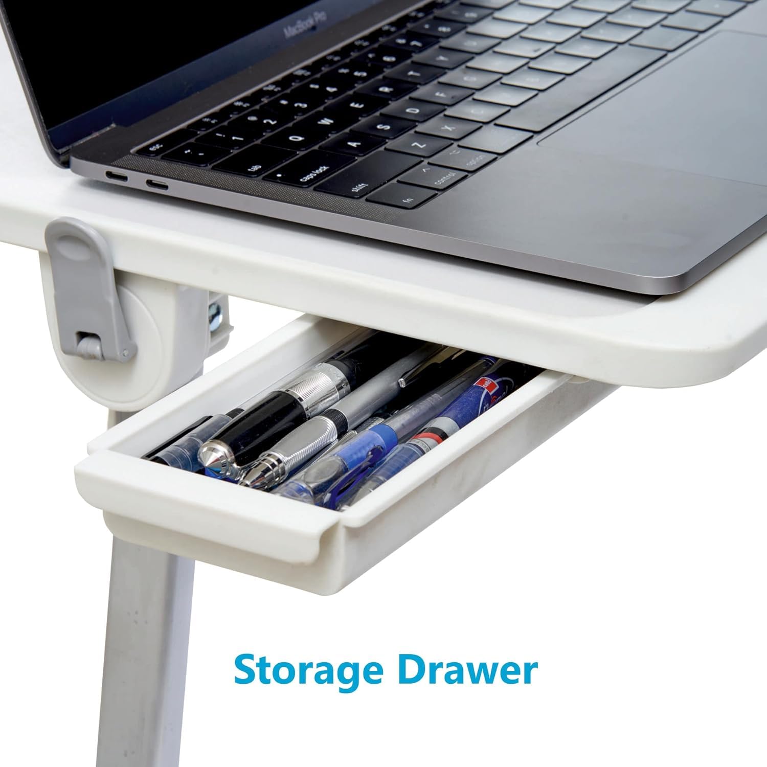 Tarkan Laptop Bed Tray Table, Foldable Desk Stand with Adjustable Height & Angle, Drawer, USB Hub with LED Light & Fan (White) 6