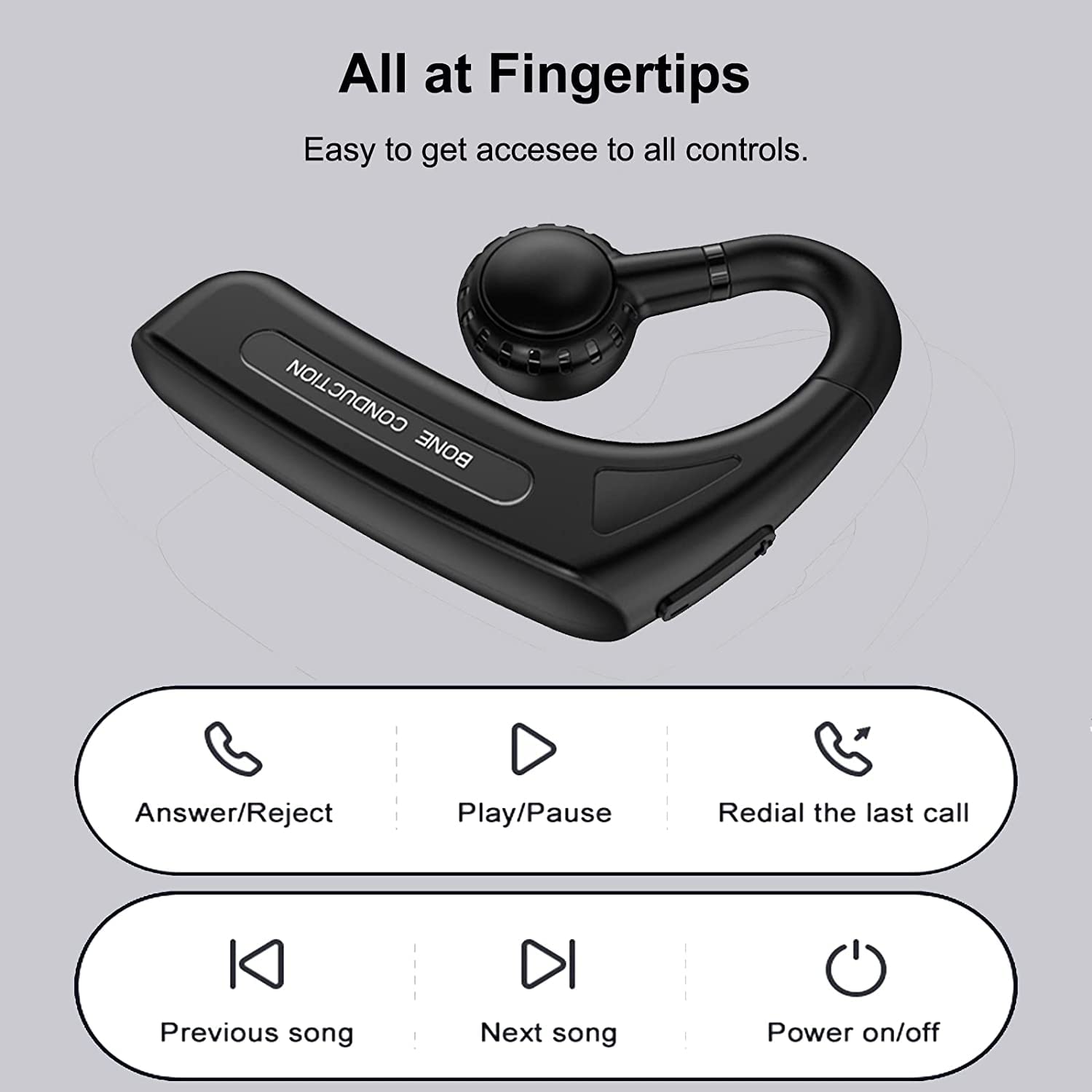 Open Ear Headphones Wireless Bluetooth Single Bone Conduction Wireless Earbuds with Earhooks Bone Conduction Headphones Bluetooth Head Set Earphones IPX5 Waterproof Long Battery Life Earpiece Black 5