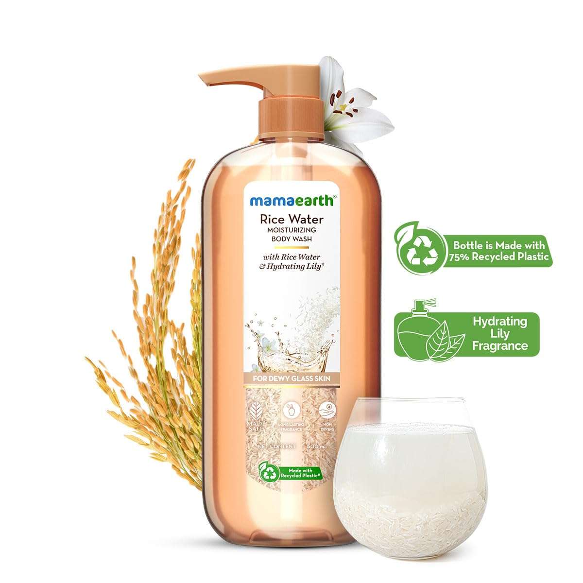 Mamaearth Rice Water Moisturizing Body Wash with Rice Water & Hydrating Lily Scent for Dewy Glass Skin - 500 ml | Intensely Moisturizes | Long Lasting Fragrance | Deeply Cleanses | Gentle | All Skin Types 3