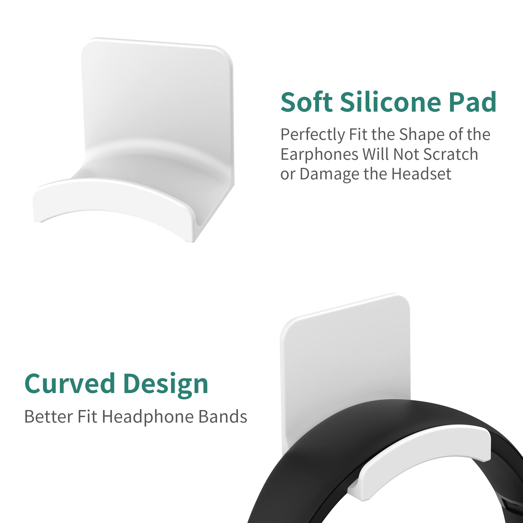 HomeMount Headphone Stand Headset Holder - Adhesive Gaming Headphone Hanger Hook Desk Mount for Most Headphone & Controller (White 2Pack) 3