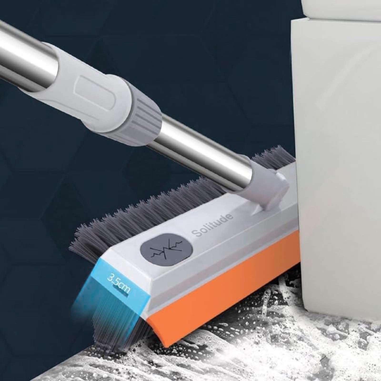 Solitude Heavy Duty 3-in-1 Bathroom Cleaning Brush with Wiper | V-Shaped Bristles, 180° Rotating Head, Long Handle Cleaning Tool | Floor Scrub Brush for Tiles, Wall, Toilet Corners, Glass & Kitchen 6