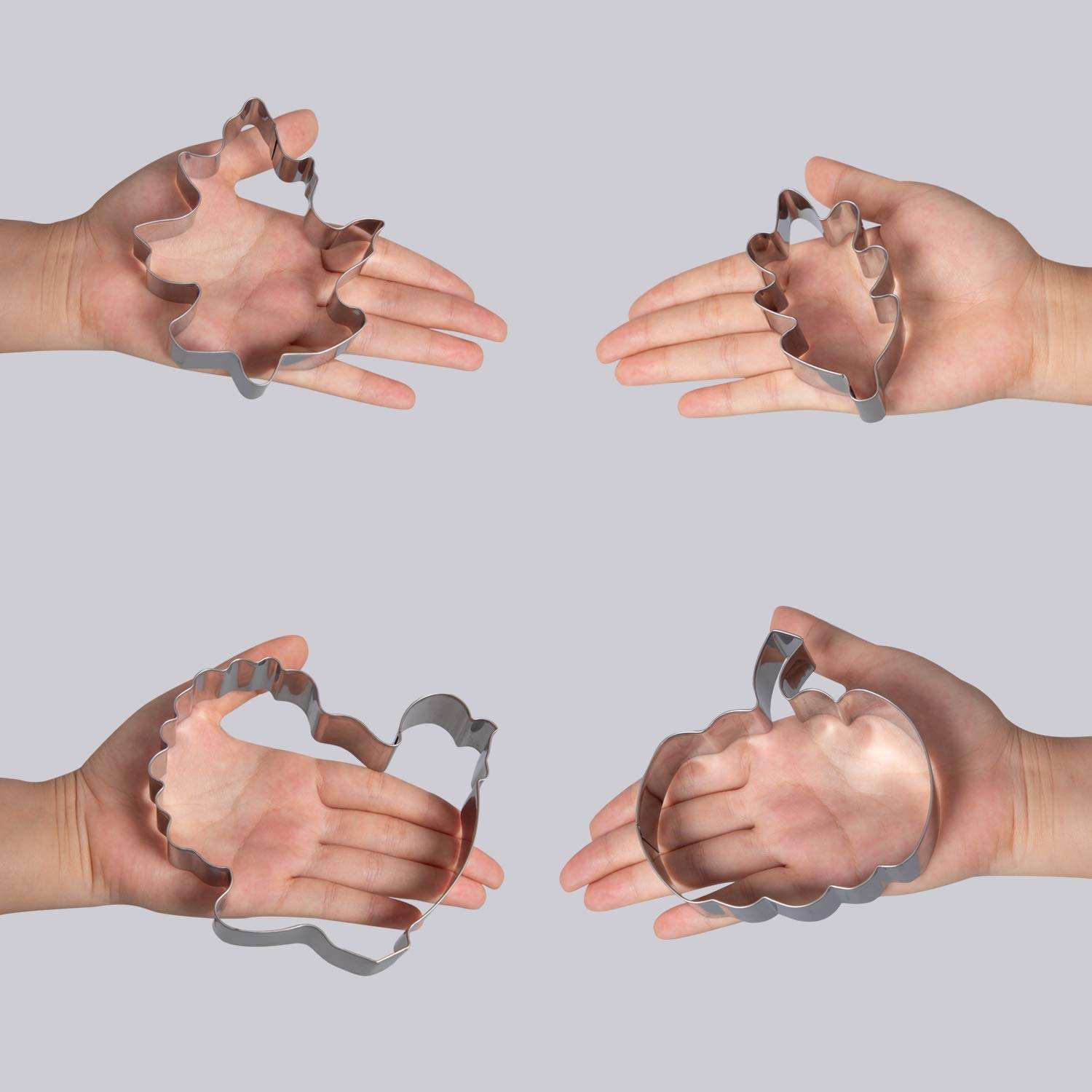 8PCS Large Fall Thanksgiving Cookie Cutter Set - Turkey, Pumpkin, Maple/Oak/Teardrop Leaf, Squirrel and Acorn 6