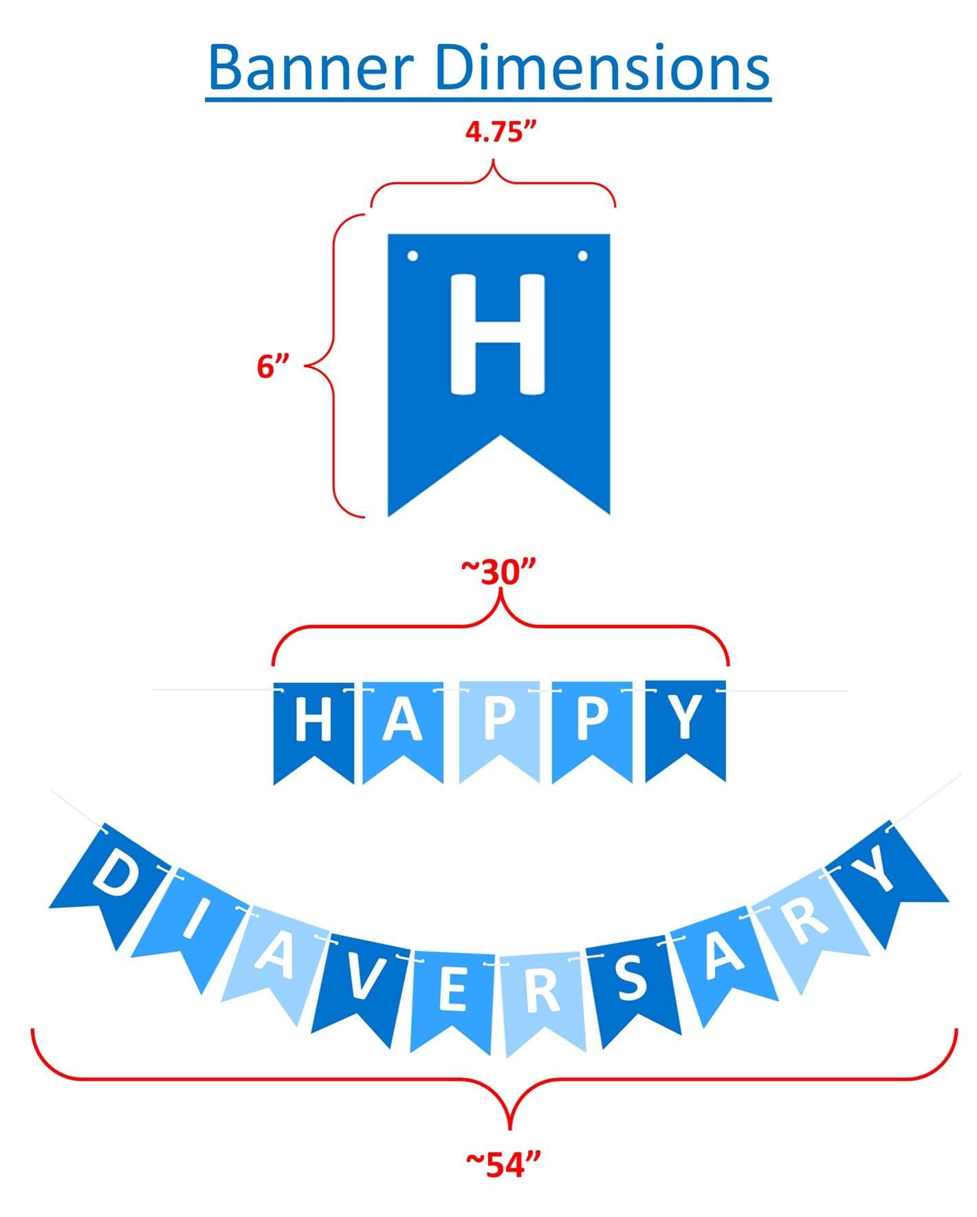 A1C WEAR - Happy Diaversary Pennant Flags Banner Sign for Celebrations and Parties - Heavy Card Stock Letters - 6in x 4.75in Letter Flags - Mixed Blues & White Letters (Mixed Blues) 3