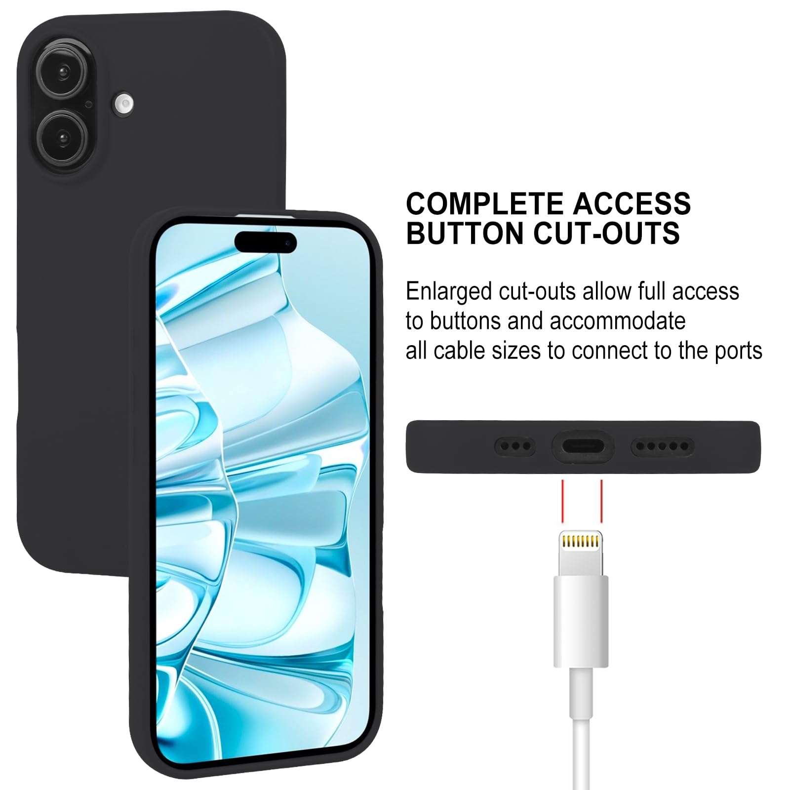 A Accessories kart Back Cover case compatable for [iPhone 16 Plus] Ultra-Thin Slim Fit Soft Silicon Back Cover Case Flexible TPU Matte Finish Coating Light Protective - Black 6